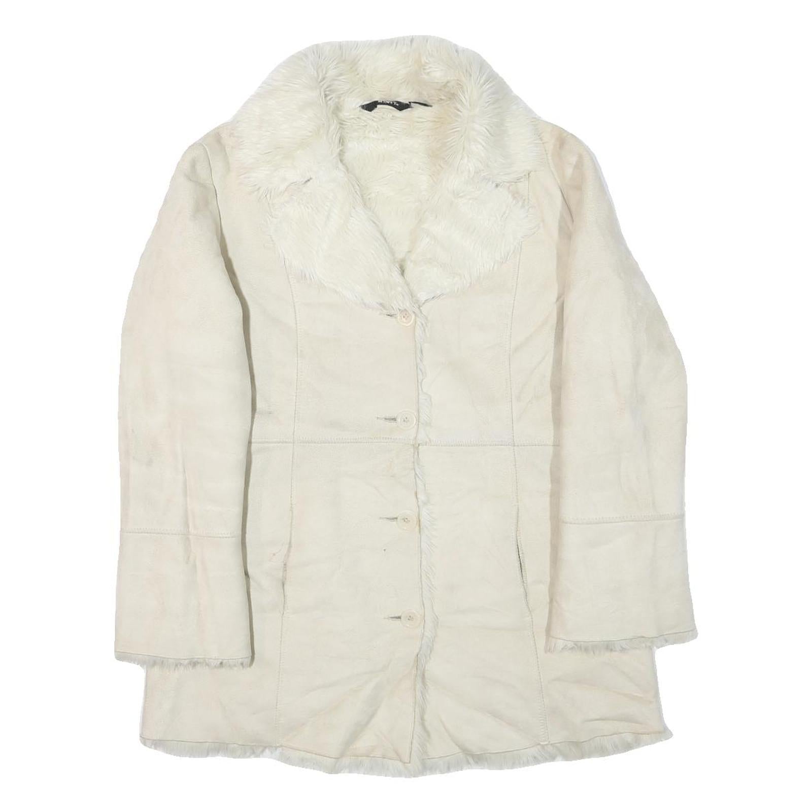 MIXIT Womens Cream Suede Button Jacket M Suede Plain Winter Outerwear Refurbished - N/A refurbished available on Cerqular