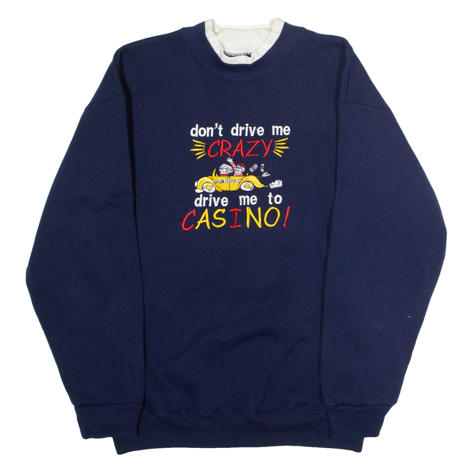 WON'S WEAR Don't Drive Me Crazy... Drive Me To The Casino Womens Sweatshirt Blue 90s L Refurbished - N/A refurbished available on Cerqular