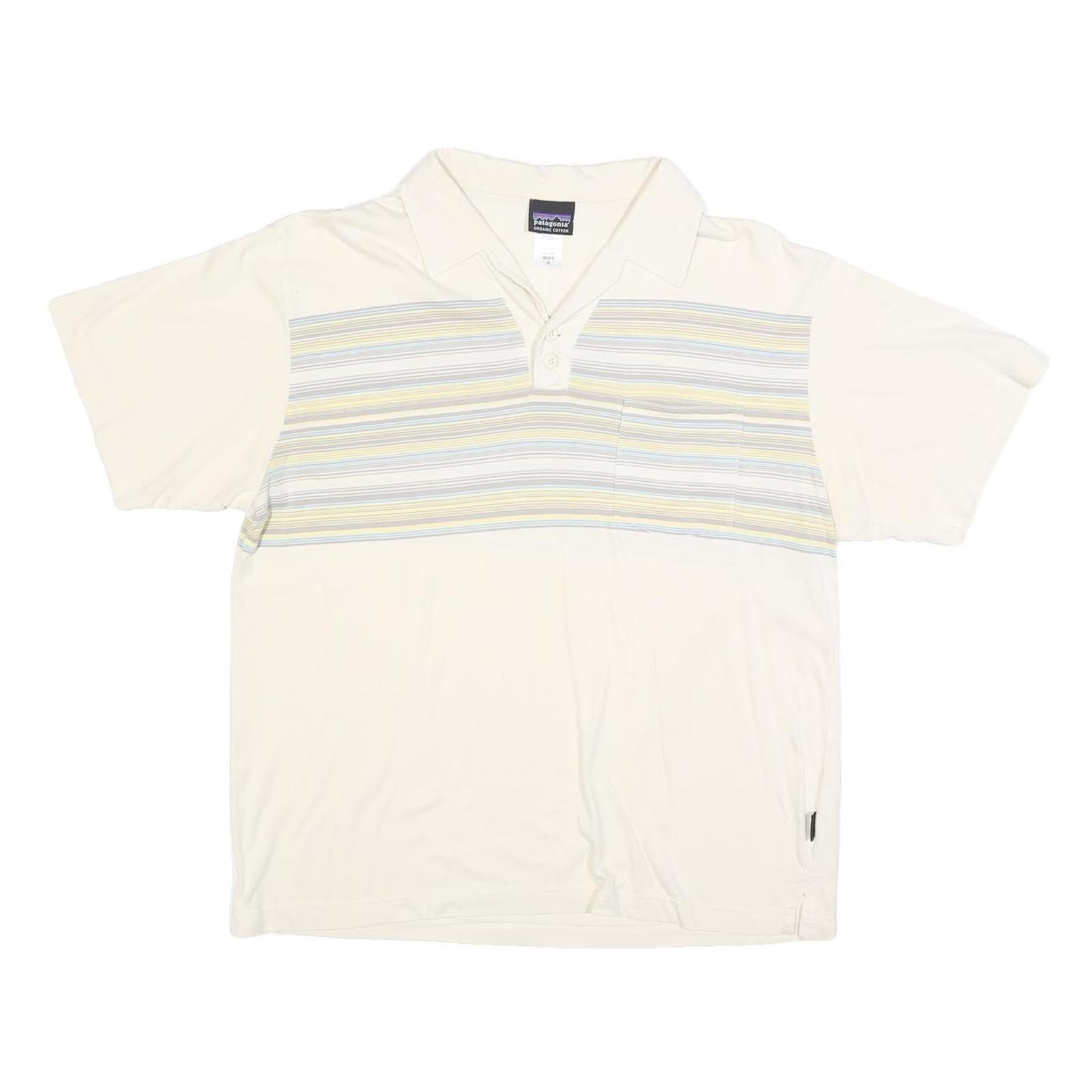 PATAGONIA Mens Cream & Yellow Stripe Short Sleeve Polo Shirt M Cotton Blend Refurbished - N/A refurbished available on Cerqular