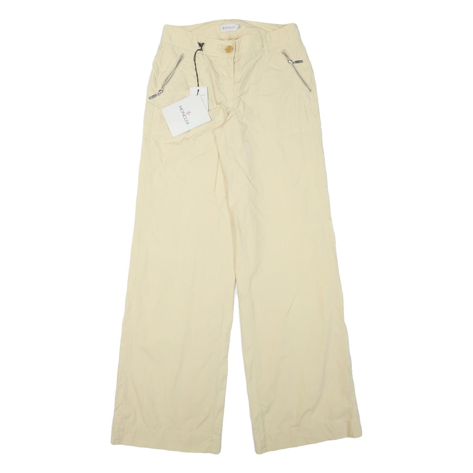 MONCLER Womens Cotton Blend Beige Relaxed Wide-Leg Trousers W28 L35 Stylish Zip Refurbished - N/A refurbished available on Cerqular