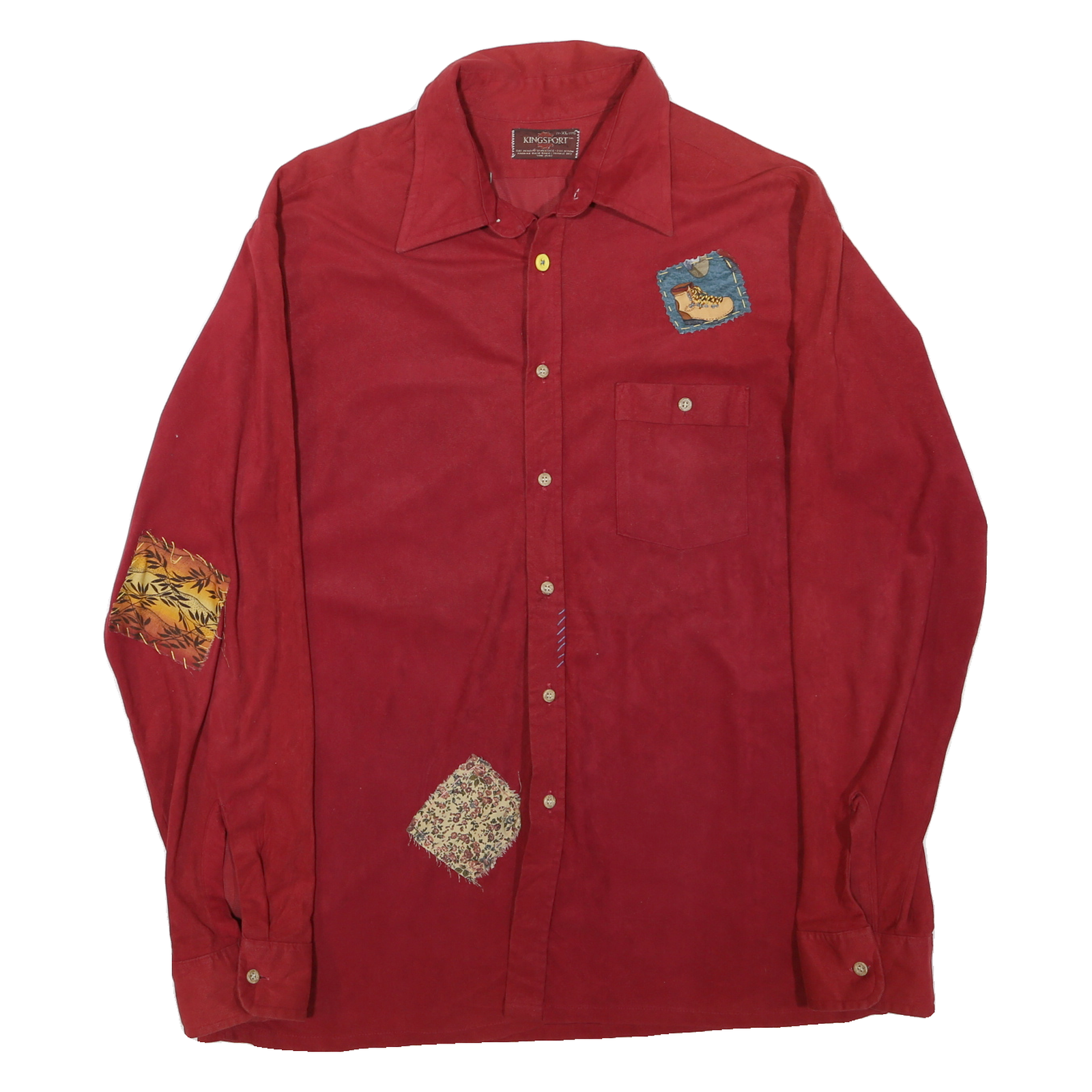 KINGSPORT Mens Red Patchwork Cotton Blend Shirt XL Casual Buttoned Shirt Refurbished - N/A refurbished available on Cerqular