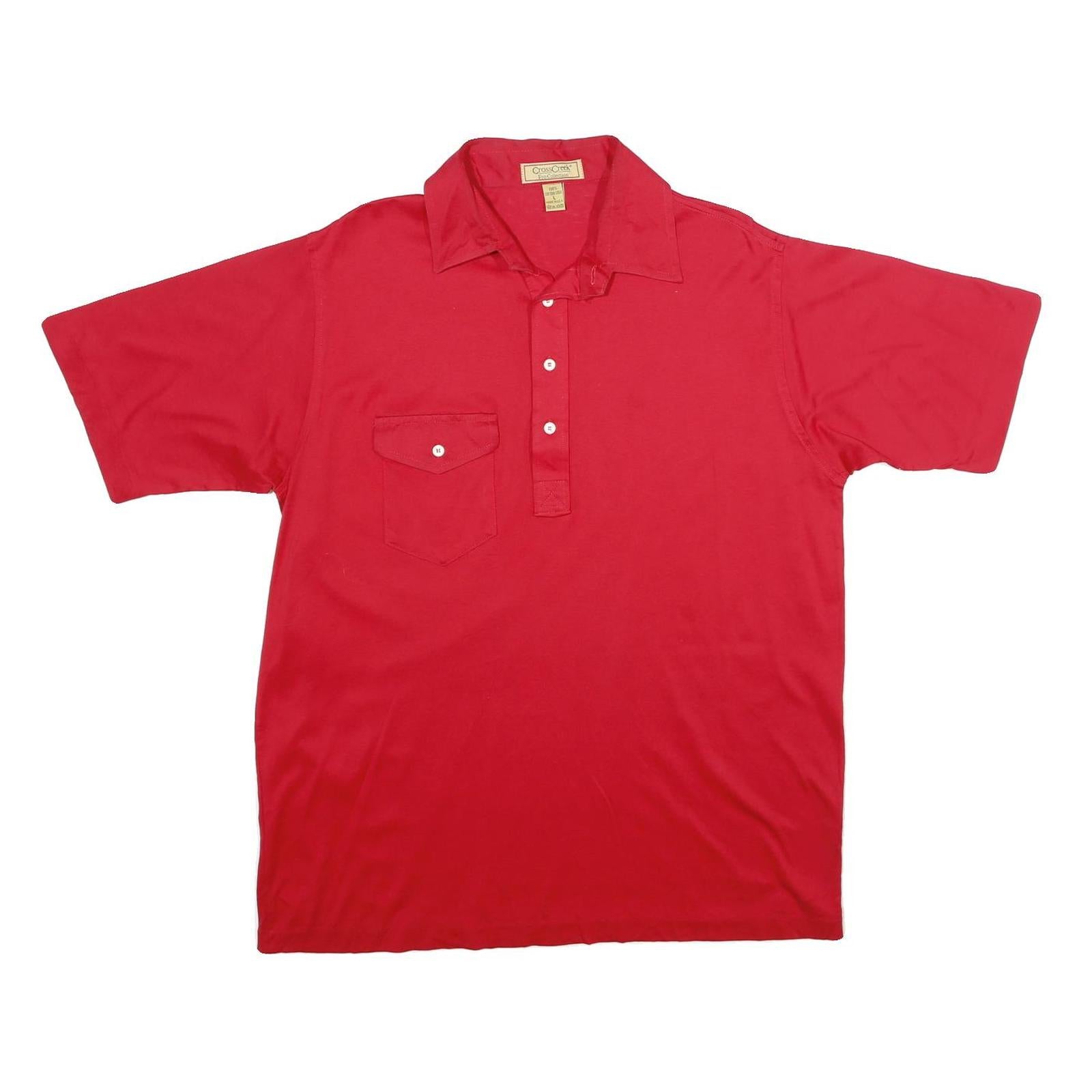 CROSS CREEK Mens Red Short Sleeve Plain L Cotton Polo Shirt Pocket Button Refurbished - N/A refurbished available on Cerqular