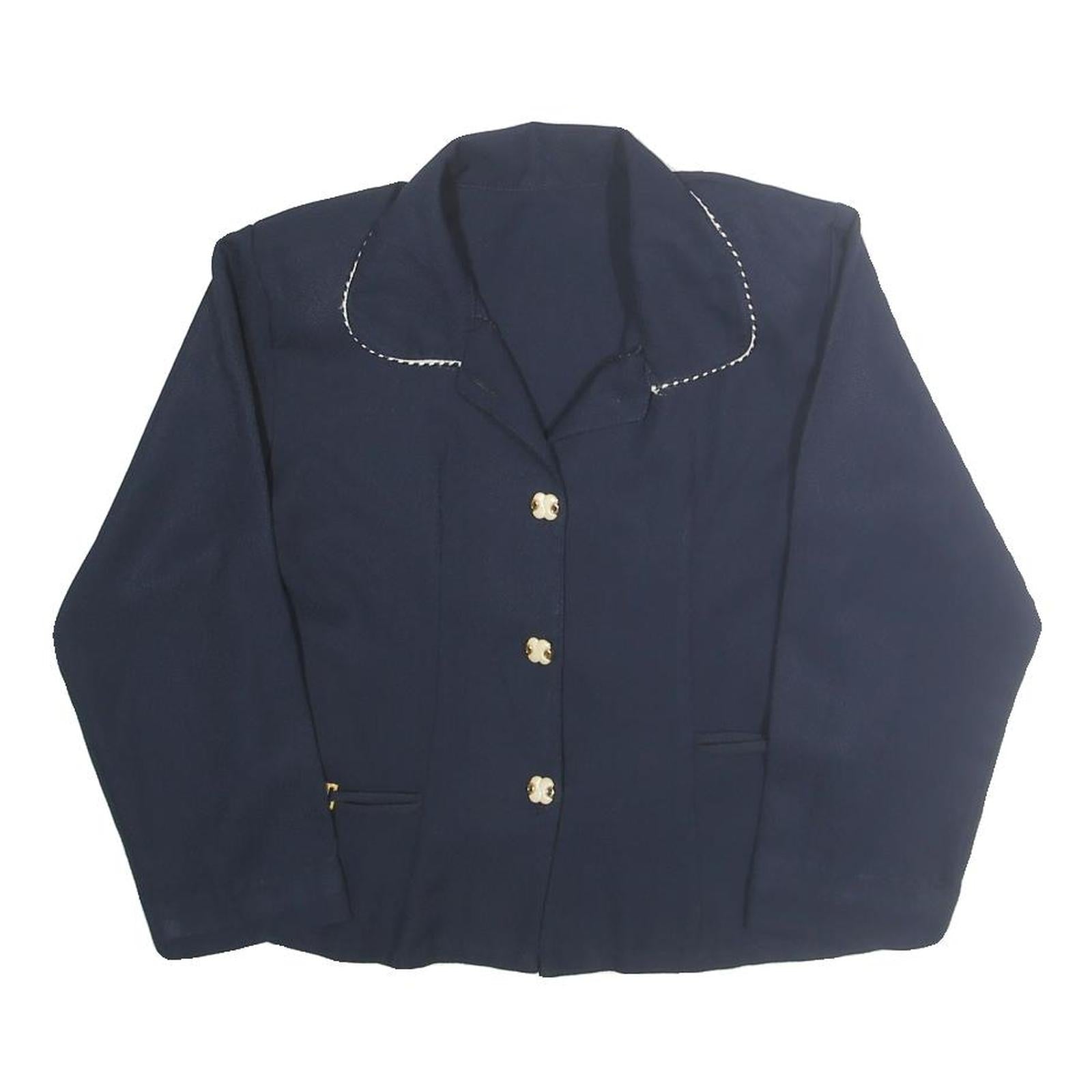 Womens Navy Blue Basic Top Long Sleeve Collar M Cotton Blend Casual Refurbished - N/A refurbished available on Cerqular