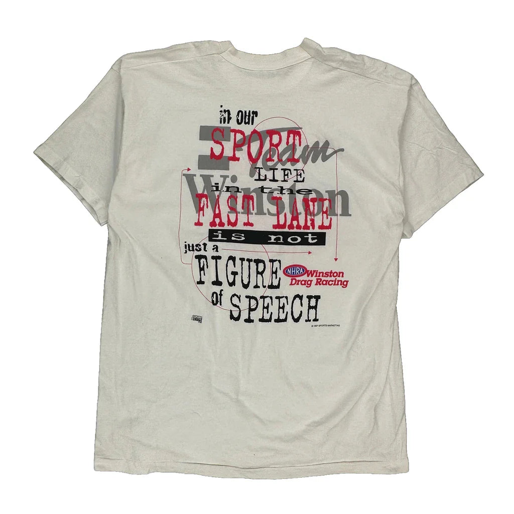 Nhra Winston Drag Racing Competitors View Graphic T-Shirt - 2XL White Cotton Refurbished - Thrifted (note: this is a term often used to describe second- refurbished available on Cerqular