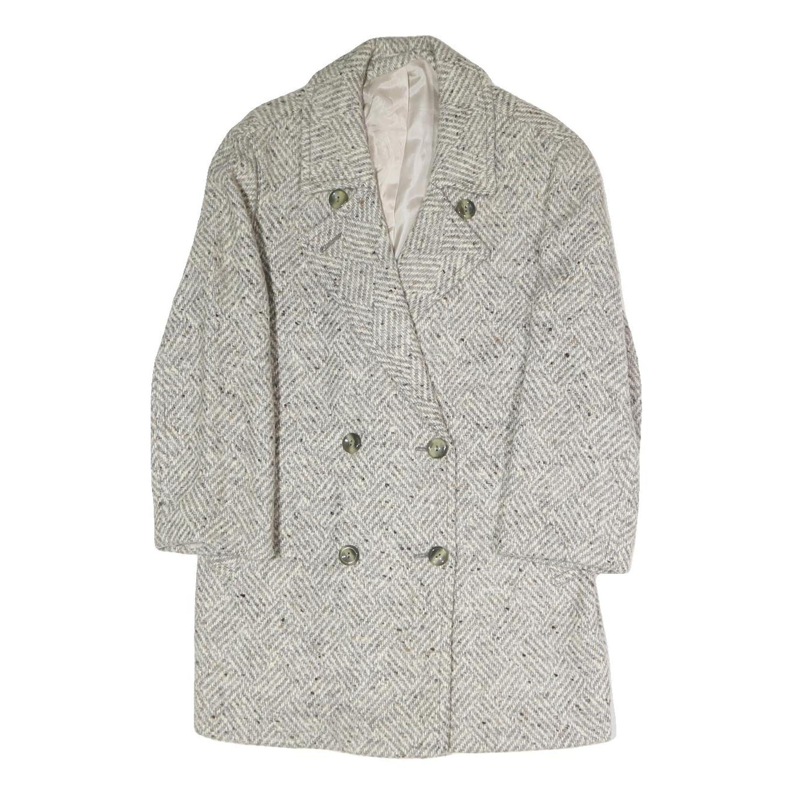 Womens Cream & Grey Plain Button Jacket S Polyester Blend Classic Comfort Style Refurbished - N/A refurbished available on Cerqular