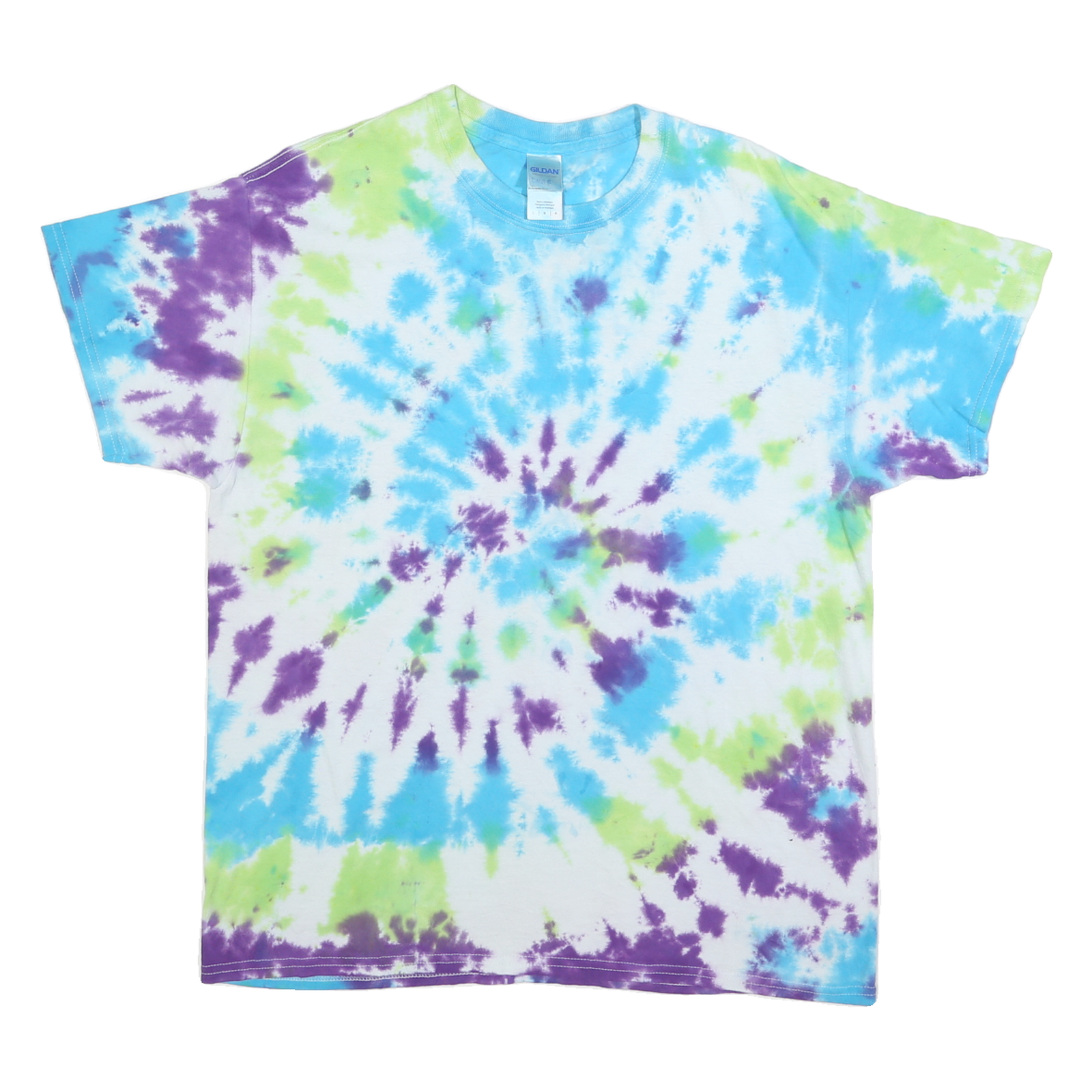 GILDAN Mens Blue & Green Tie Dye T-Shirt L Short Sleeve Crew Neck Cotton Blend Refurbished - N/A refurbished available on Cerqular