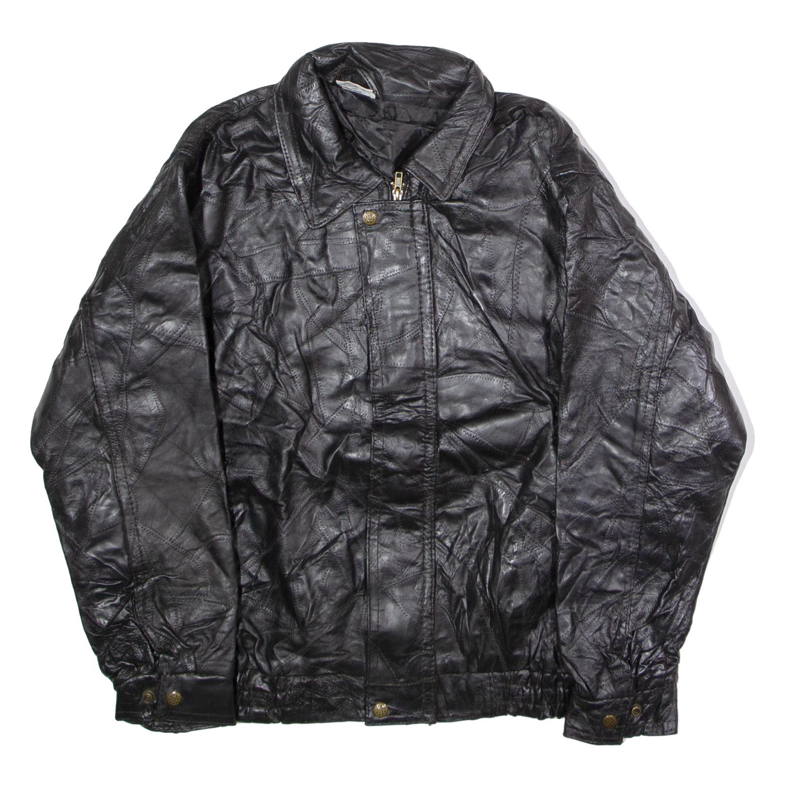 Mens Jacket Black Leather 90s Patchwork L Refurbished - N/A refurbished available on Cerqular
