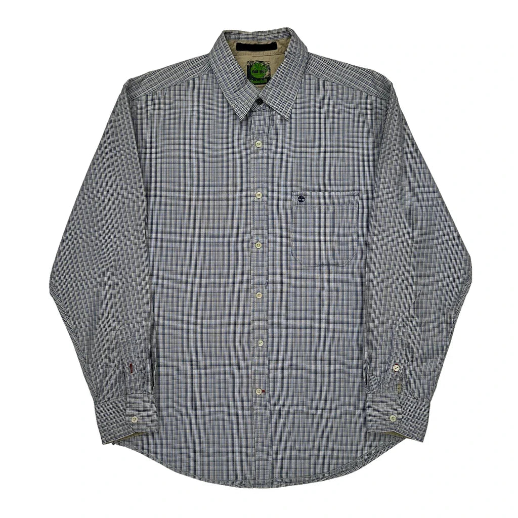 Timberland Checked Shirt - Medium Blue Cotton Refurbished - Thrifted (note: this is a term often used to describe second- refurbished available on Cerqular