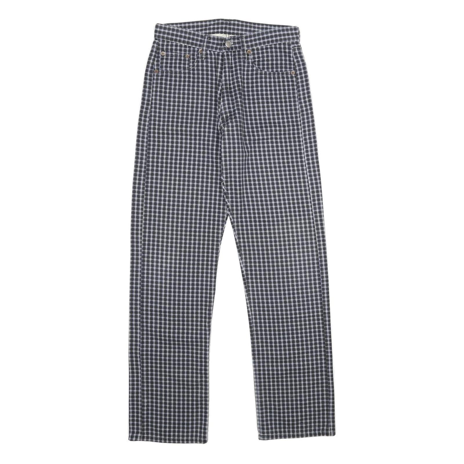 REPLAY Womens Regular Fit Blue Check Straight Leg Trousers W26 L30 Cotton Zip Refurbished - N/A refurbished available on Cerqular