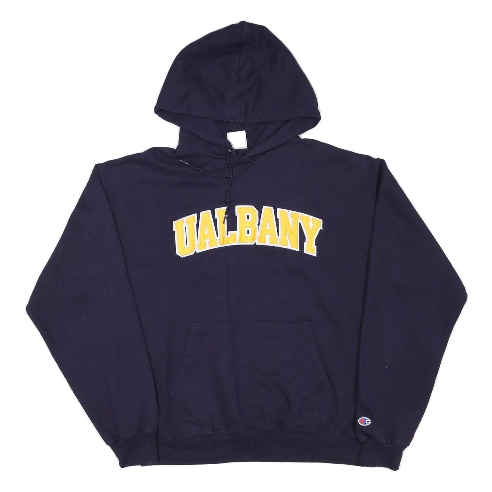 CHAMPION Mens Navy Blue UAlbany Pullover Hoodie L Cotton Blend Casual Refurbished - N/A refurbished available on Cerqular