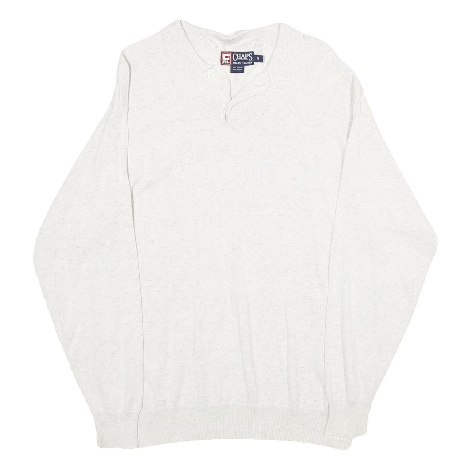 CHAPS Mens White Plain Polo Style Jumper Crew Neck Basic Knit M Cotton Casual Refurbished - N/A refurbished available on Cerqular