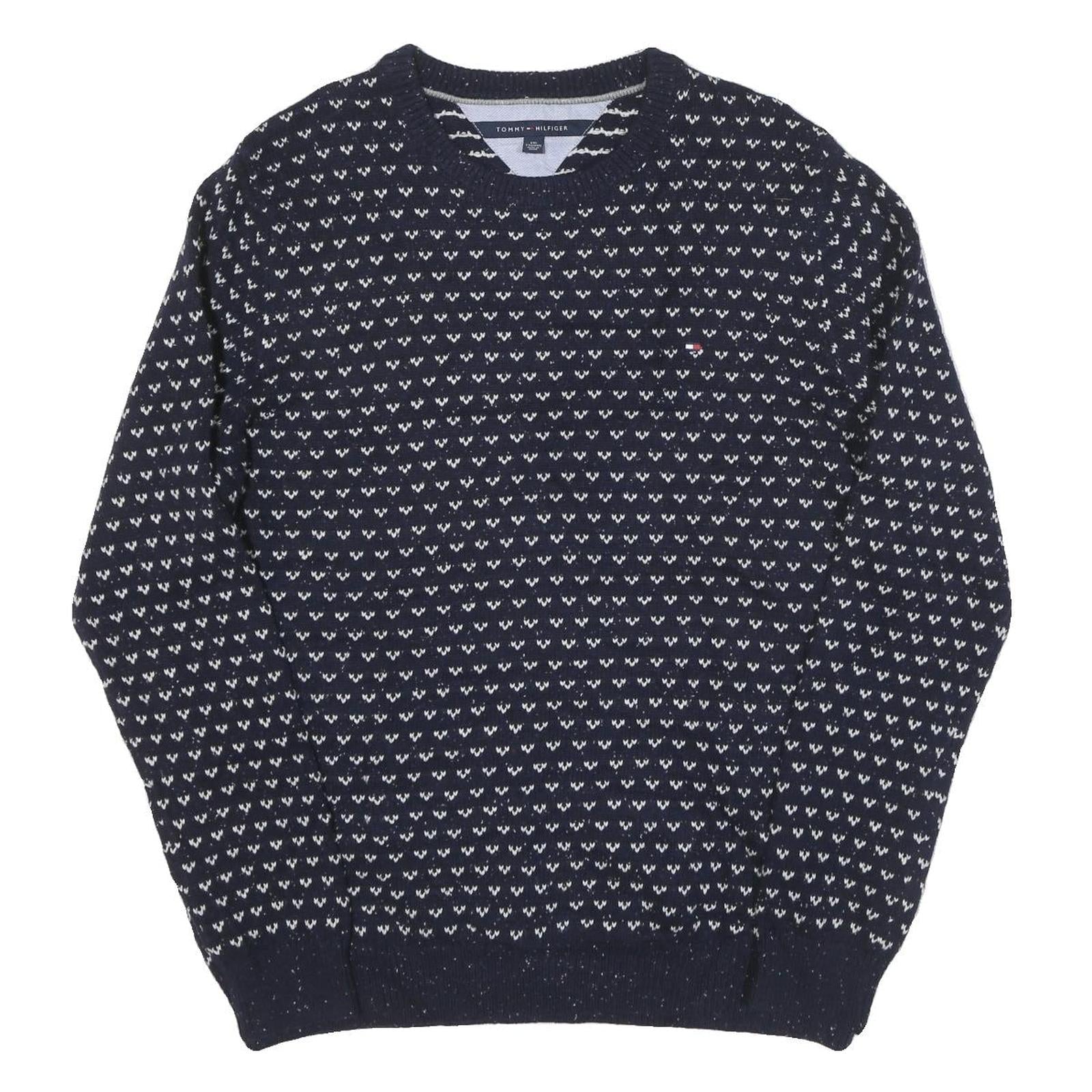 TOMMY HILFIGER Mens Navy & White Patterned Wool Blend Jumper Crew Neck Basic Refurbished - N/A refurbished available on Cerqular