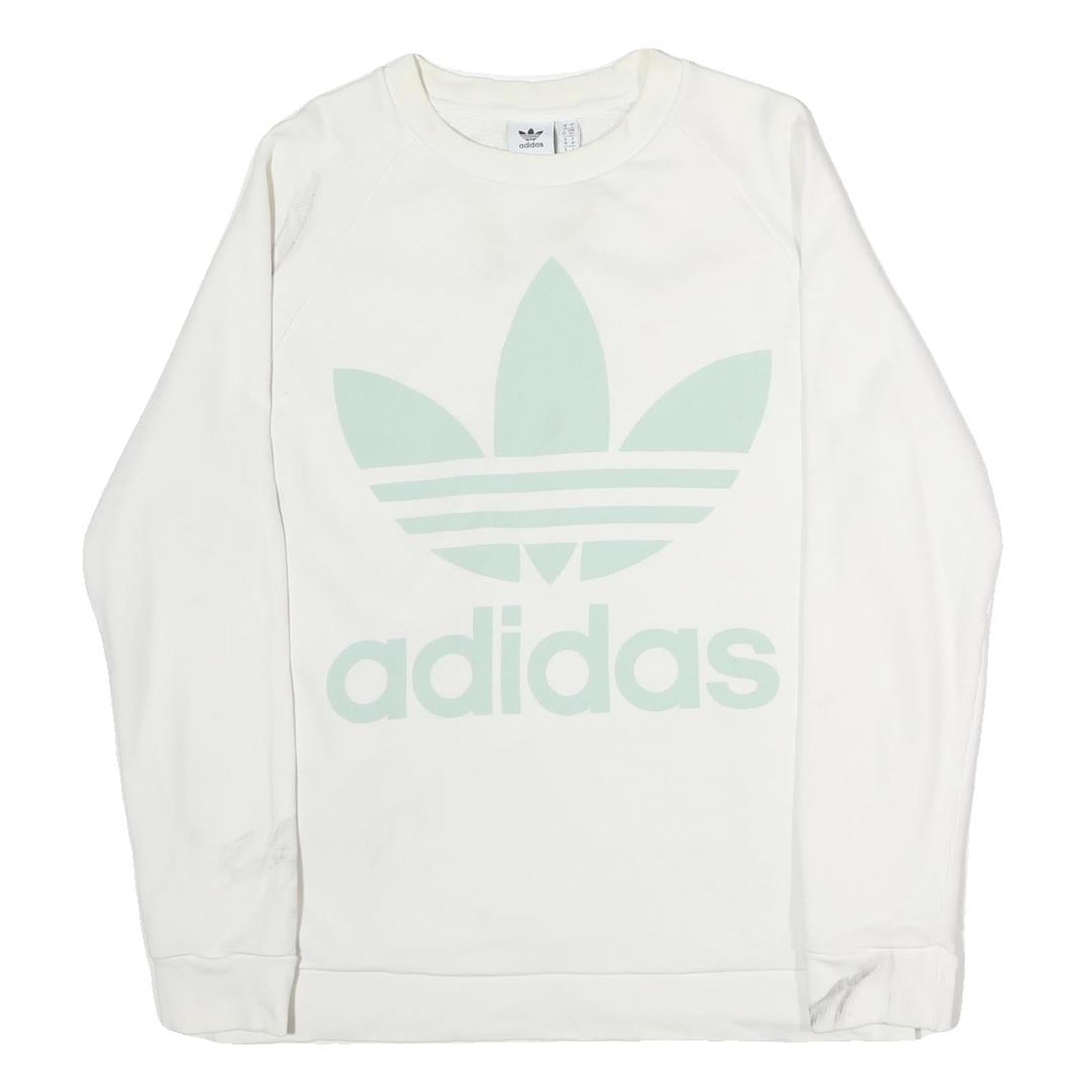 ADIDAS Womens White Cotton Crew Neck Sweatshirt UK 10 Large Logo Print Refurbished - N/A refurbished available on Cerqular