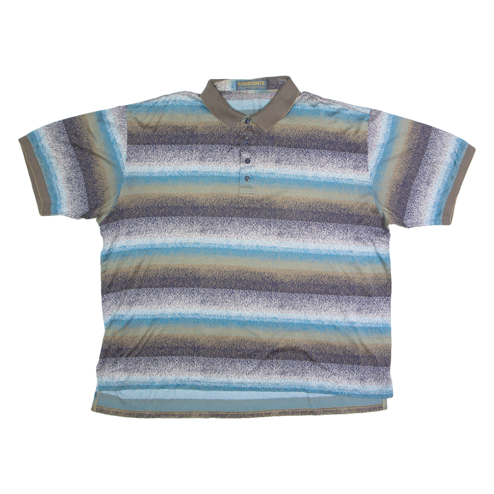 DESCENTE Mens Polo Shirt Blue 90s Striped 3XL Refurbished - N/A refurbished available on Cerqular