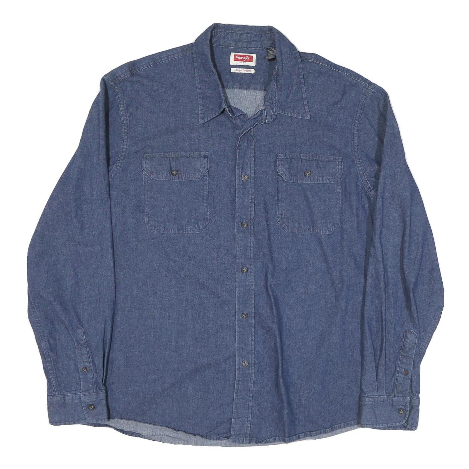 WRANGLER Mens Blue Denim Shirt 2XL Button Pocket Long Sleeve Cotton Blend Refurbished - N/A refurbished available on Cerqular