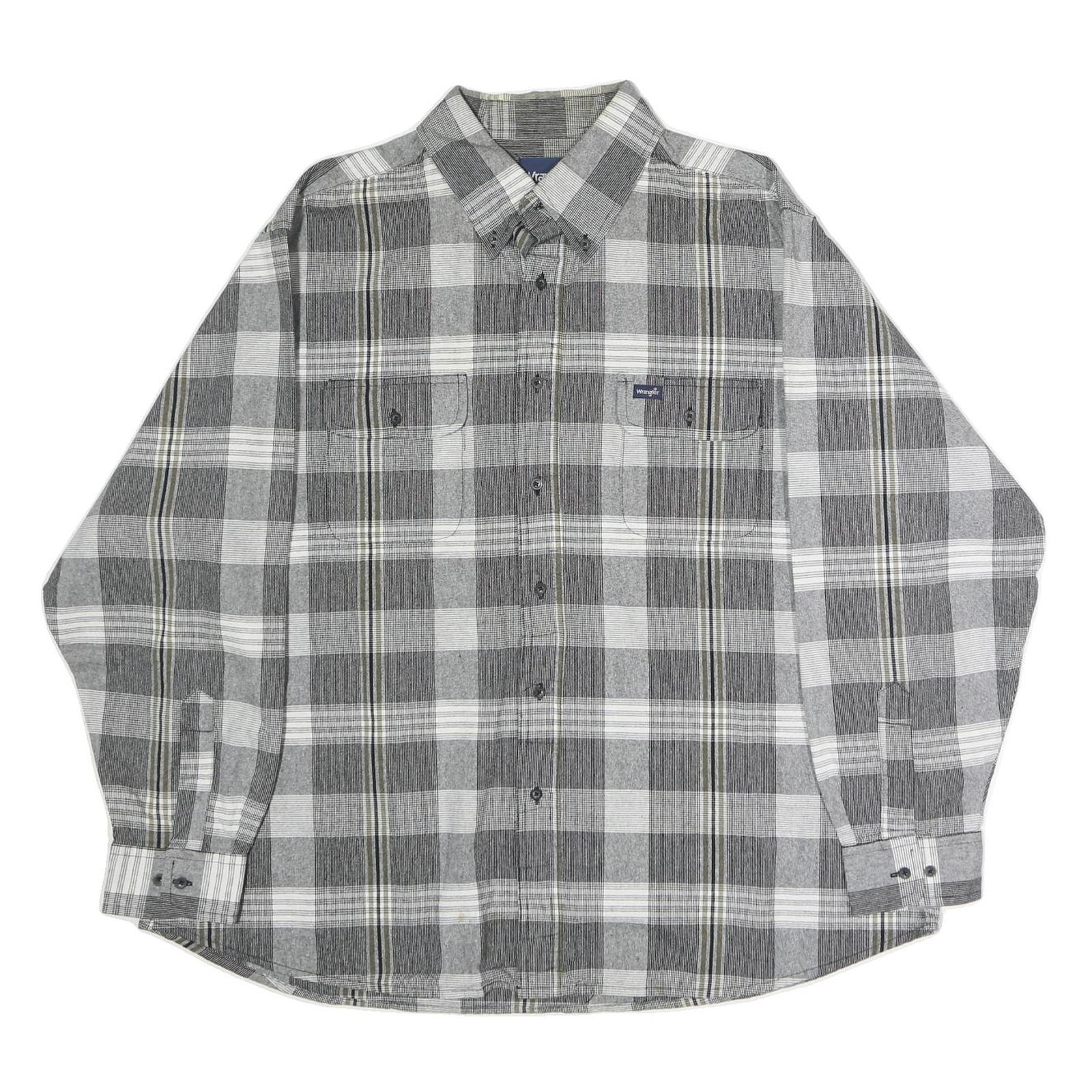 WRANGLER Mens Grey & White Check Shirt XL Button Down Cotton Casual Refurbished - N/A refurbished available on Cerqular