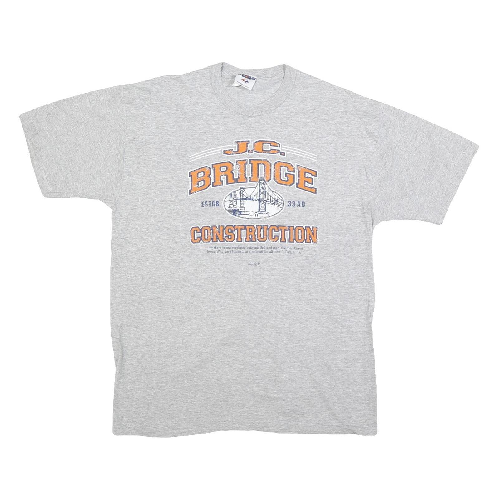 JERZEES Mens Grey L Graphic T-Shirt Short Sleeve Crew Neck Construction Print Refurbished - N/A refurbished available on Cerqular