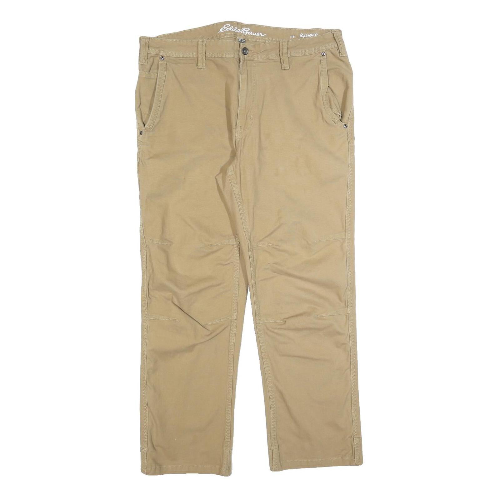 EDDIE BAUER Mens Cotton Blend Beige Relaxed Straight Trousers W36 L30 Casual Zip Refurbished - N/A refurbished available on Cerqular