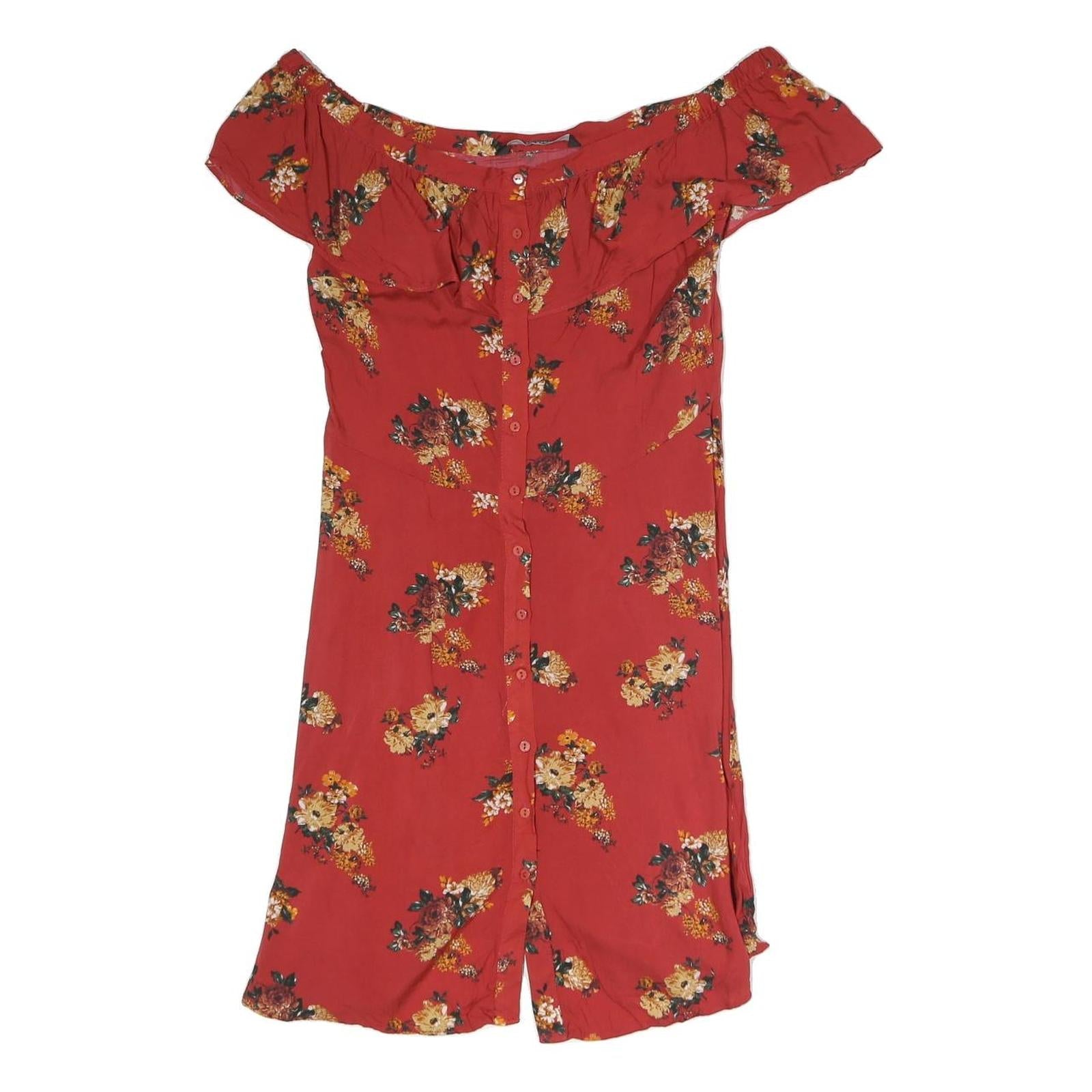 ZARA Womens Red Floral Off Shoulder Short Sleeve Button Neck Top S Floral Print Refurbished - N/A refurbished available on Cerqular