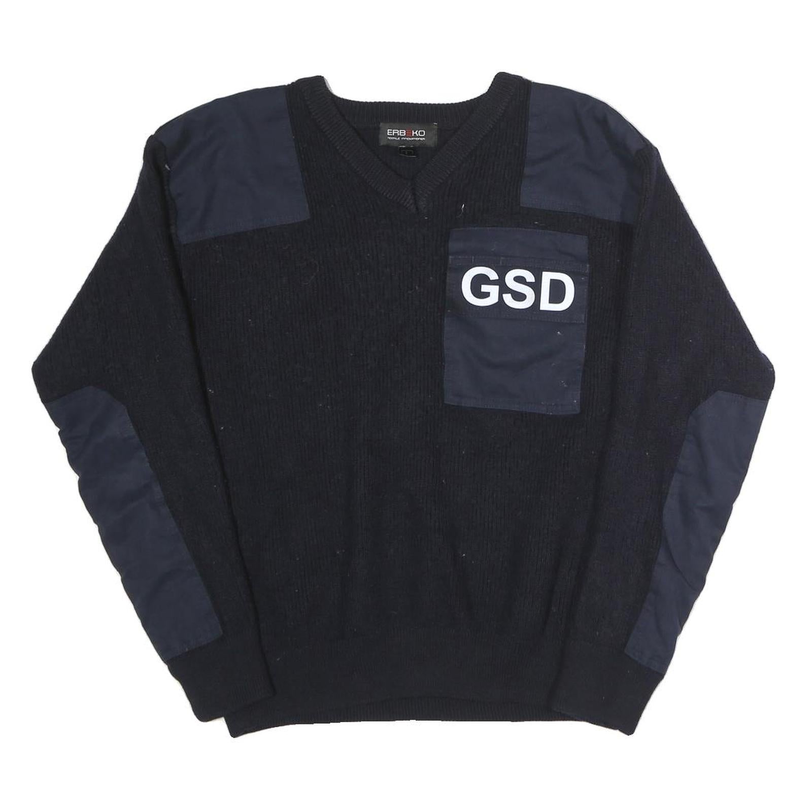 ERBEKO Mens Black Plain V-Neck Basic Knit L Cotton Jumper GSD Patch Shoulder Refurbished - N/A refurbished available on Cerqular
