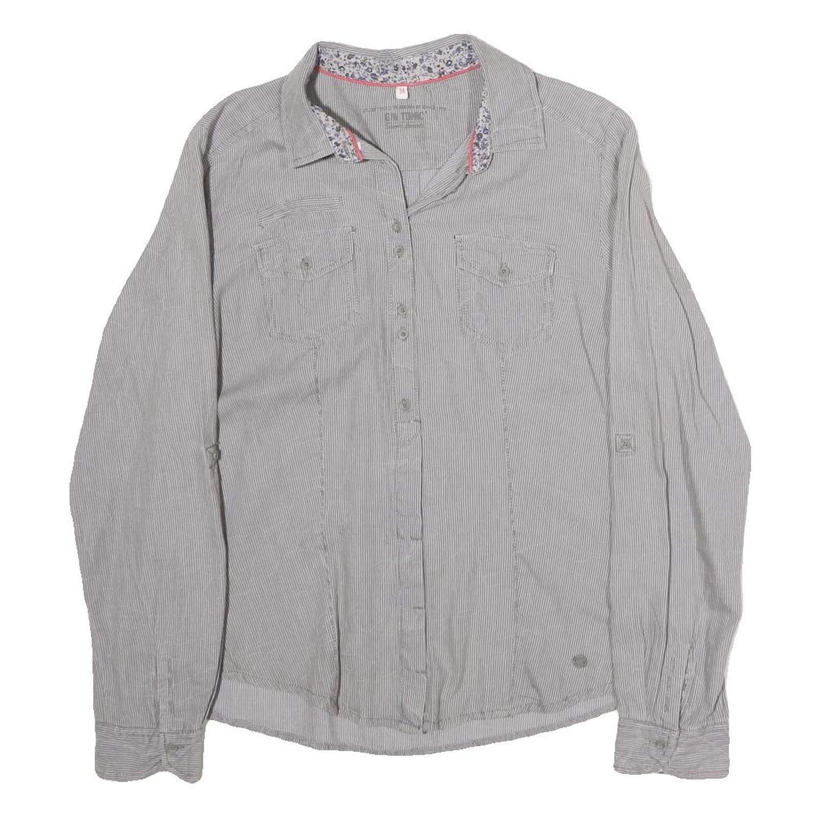 GIN & TONIC Womens Grey & White Striped Shirt M Cotton Blend Long Sleeve Casual Refurbished - N/A refurbished available on Cerqular