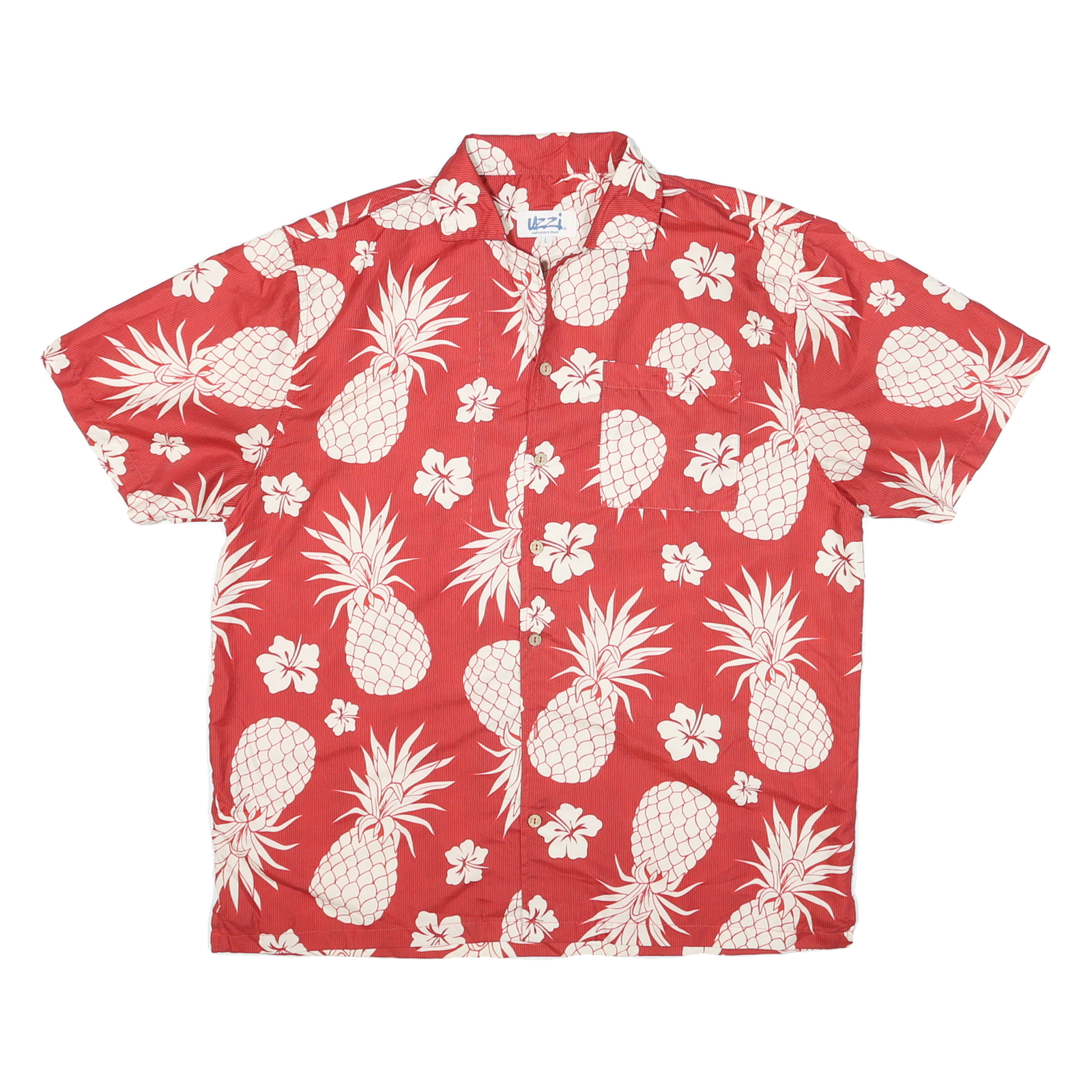 LAZZI Mens Red & Cream Pineapple Print Cotton Blend Shirt L Summer Casual Refurbished - N/A refurbished available on Cerqular