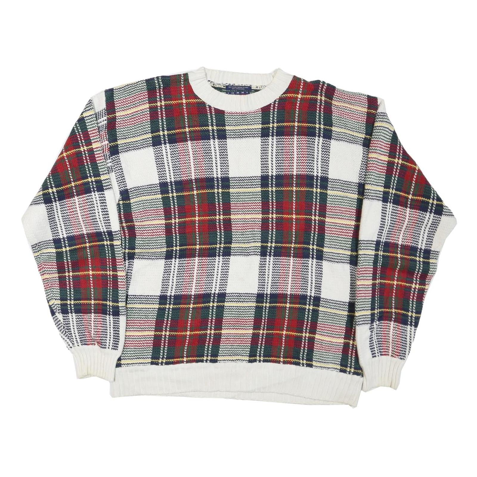 TOMMY HILFIGER Mens White & Red Patterned Jumper Crew Neck M Cotton Blend Refurbished - N/A refurbished available on Cerqular