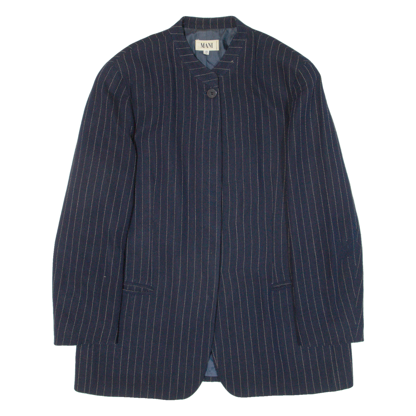 MANI Womens Blazer Jacket Blue Knit Wool 90s Pinstripe L Refurbished - N/A refurbished available on Cerqular