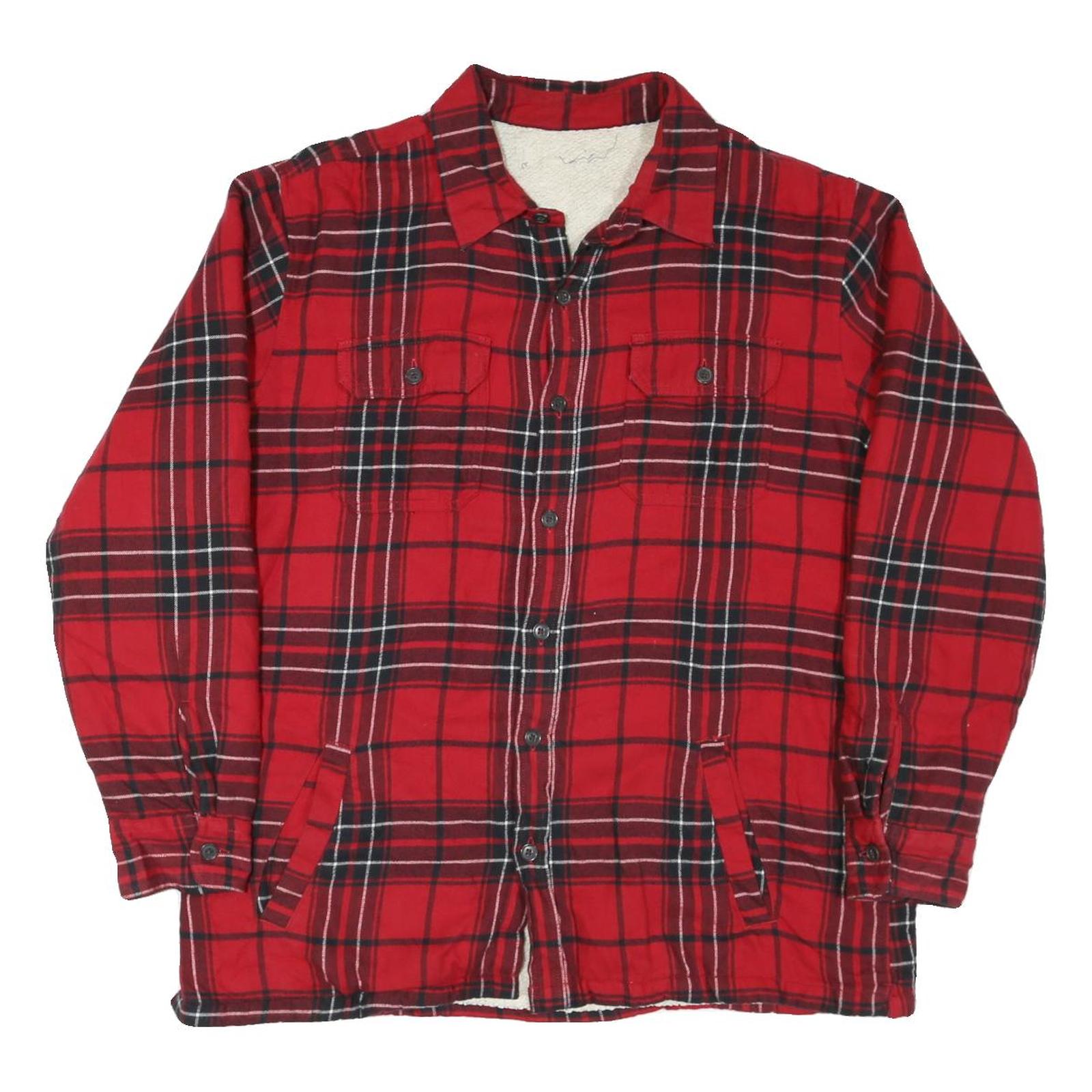 Mens Red & Black Plaid Cotton Blend Shirt L Button Front Casual Warm Refurbished - N/A refurbished available on Cerqular