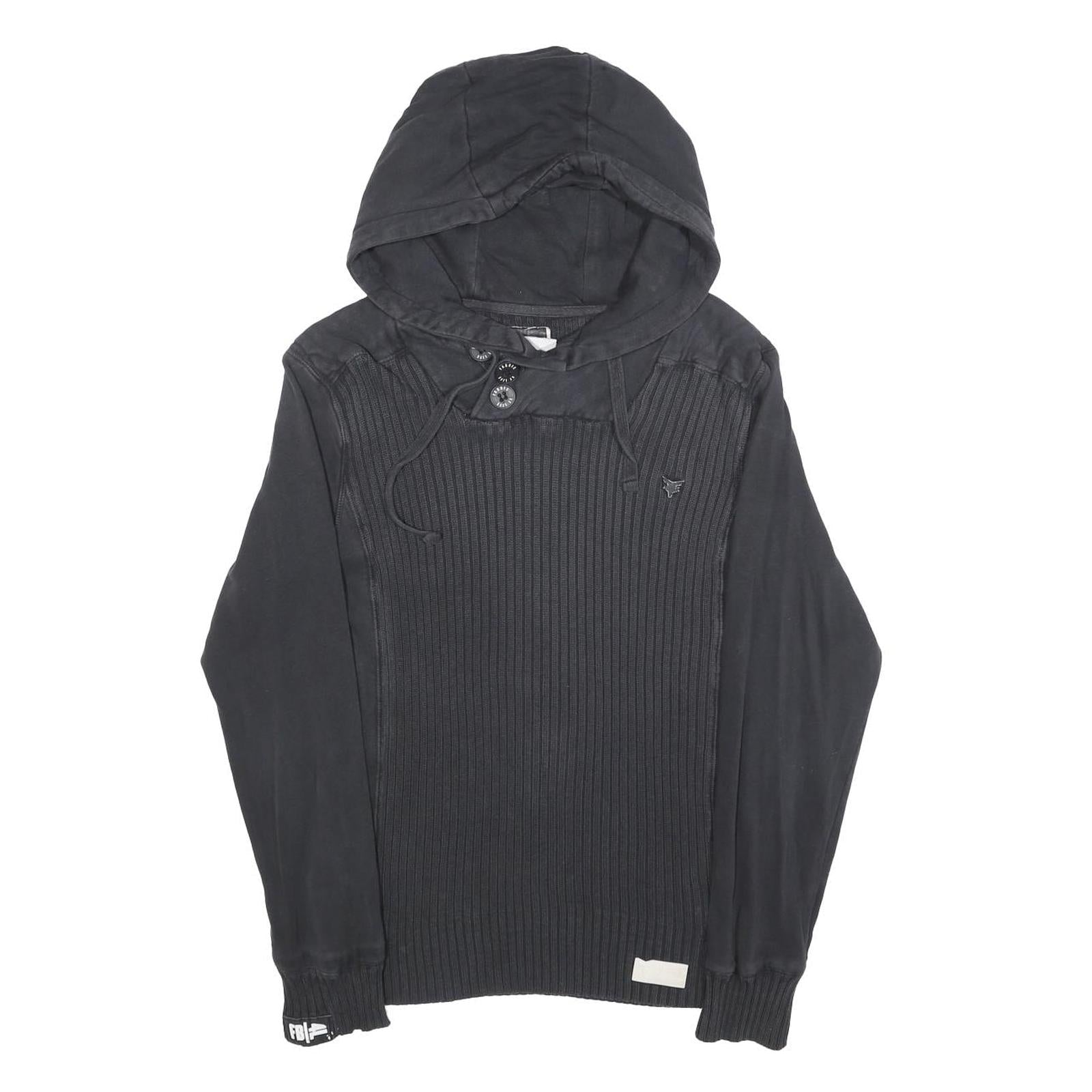 FABRIC OF LIFE Mens Black Cotton Blend Pullover Hoodie S Ribbed Panel Refurbished - N/A refurbished available on Cerqular