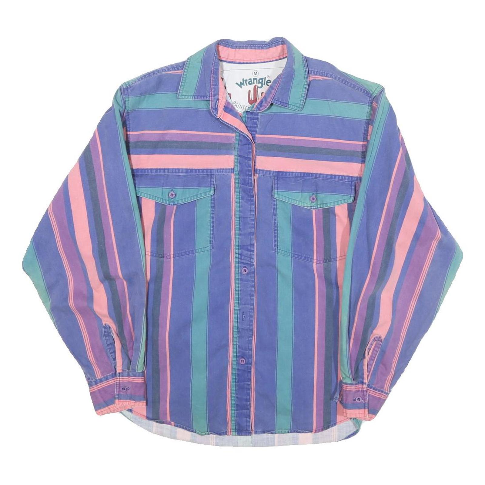 WRANGLER Womens Blue & Pink Striped Shirt M Cotton Blend Casual Long Sleeve Refurbished - N/A refurbished available on Cerqular