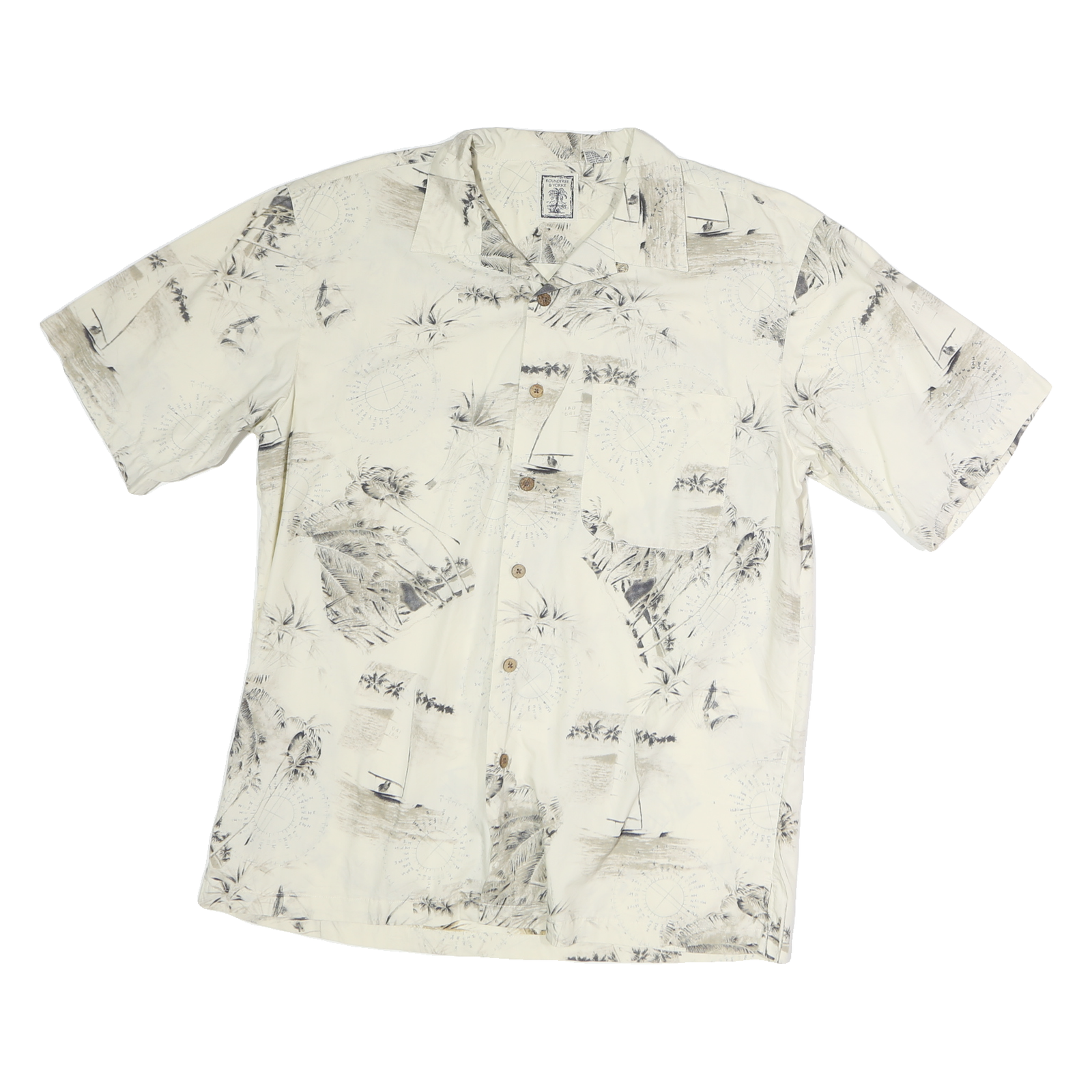 ROUNDTREE & YORKE Mens Cream & Grey Printed Cotton Short Sleeve Shirt M Casual Refurbished - N/A refurbished available on Cerqular