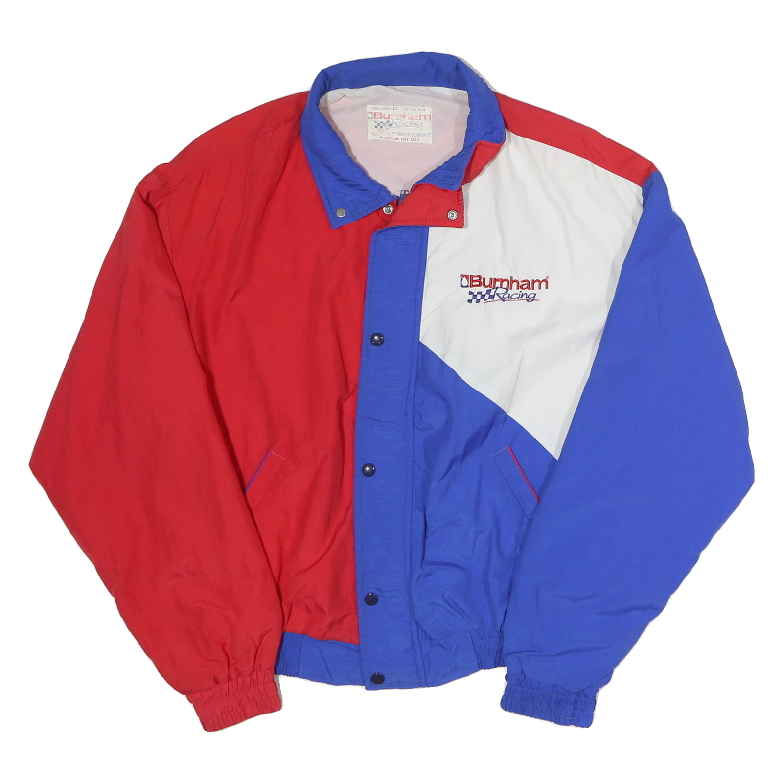BURNHAM RACING Mens Red & Blue Racing Jacket L Polyester Zip Colour Block Refurbished - N/A refurbished available on Cerqular