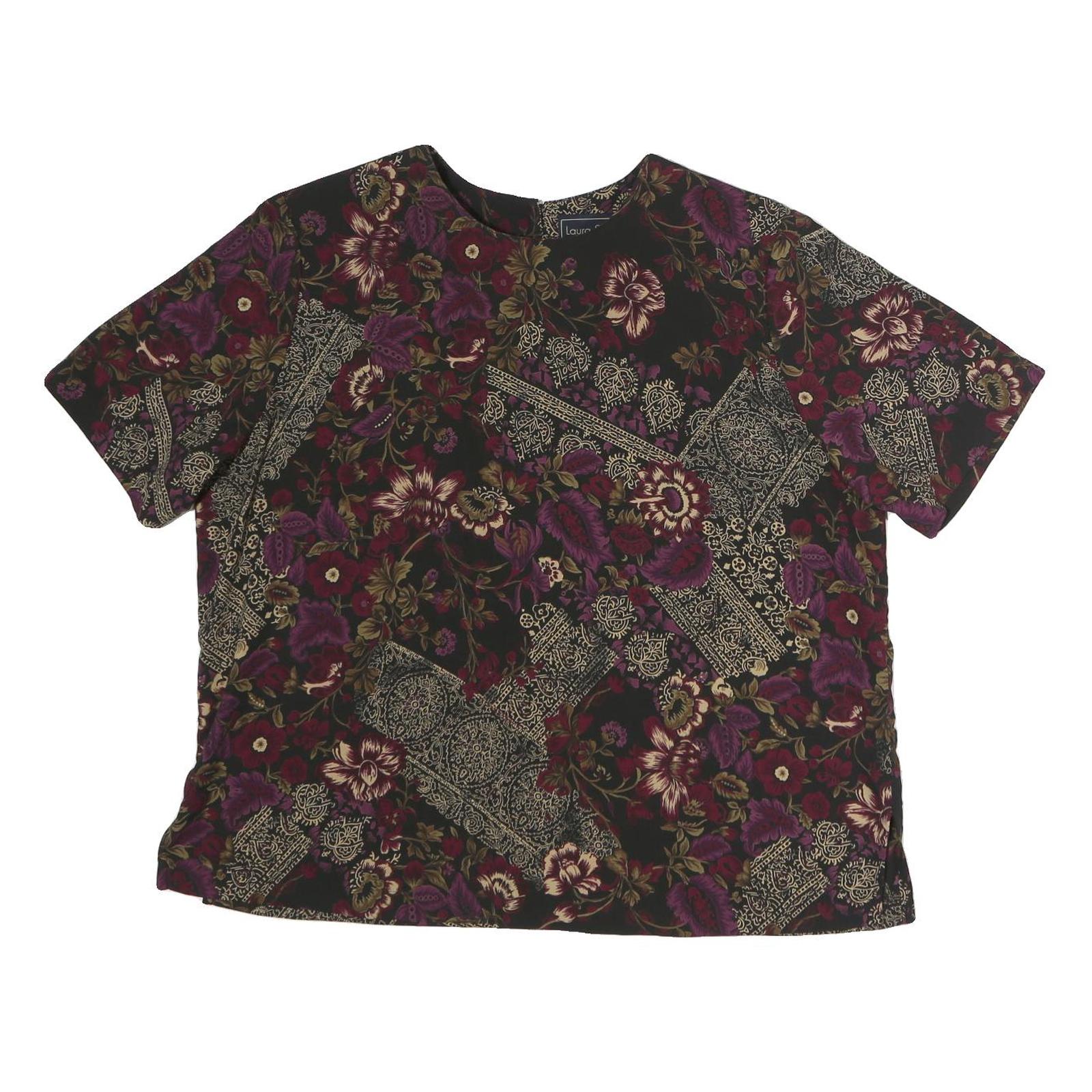 Buy LAURA SCOTT Womens Black Burgundy Floral Printed Short Sleeve Round Neck Top L Refurbished - $18.19 LAURA SCOTT Womens Black Burgundy Floral Printed Short Sleeve Round Neck Top L Refurbished - N/A refurbished available on Cerqular