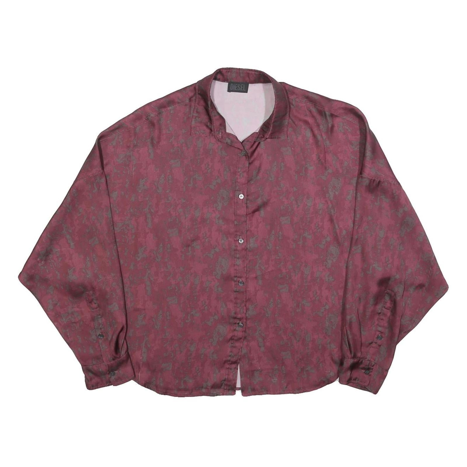 DIESEL Womens Maroon Printed Shirt Long Sleeve Button Neck L Relaxed Fit Casual Refurbished - N/A refurbished available on Cerqular