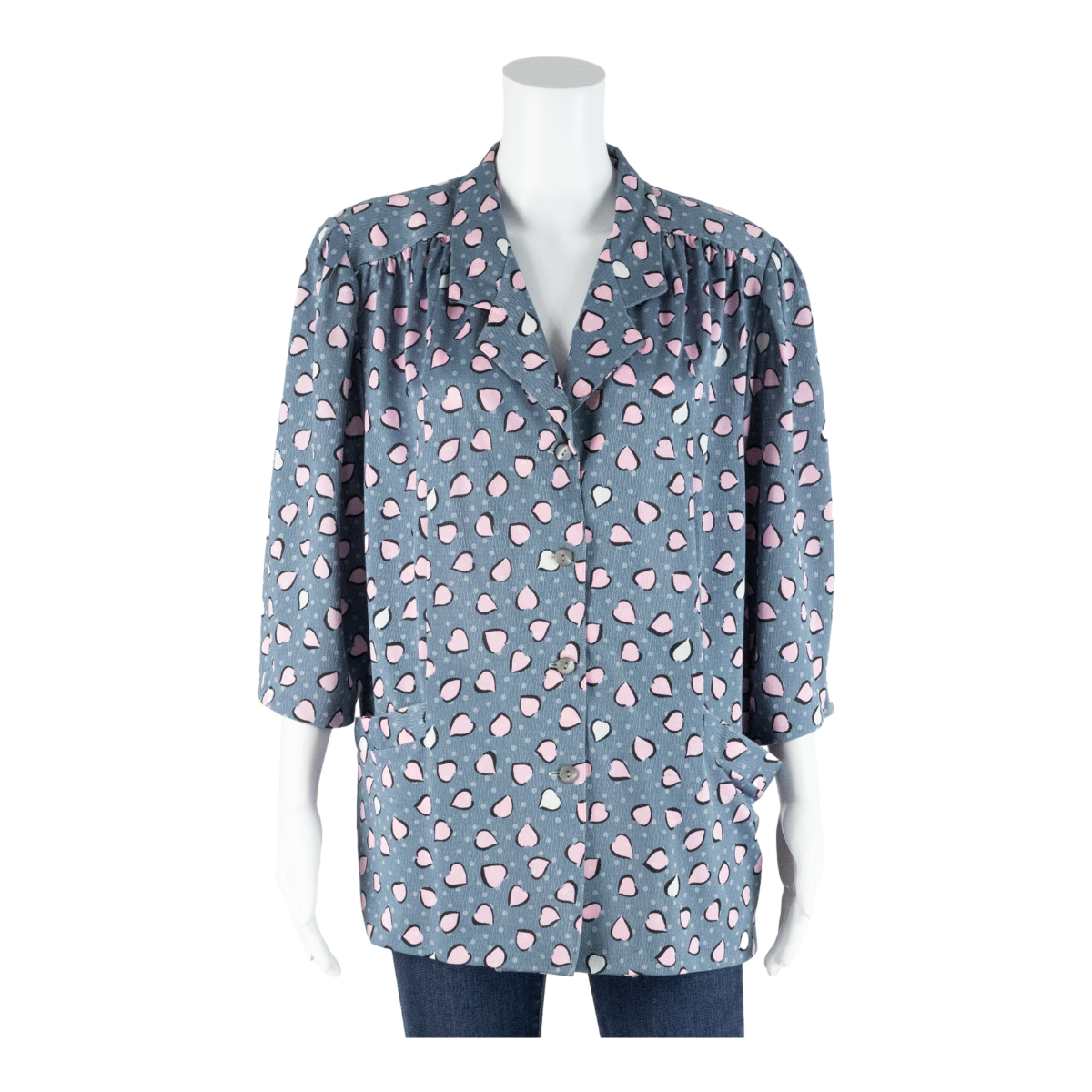 Womens Shirt Blouse Blue Collared Long Sleeve Crazy Pattern L Refurbished - N/A refurbished available on Cerqular