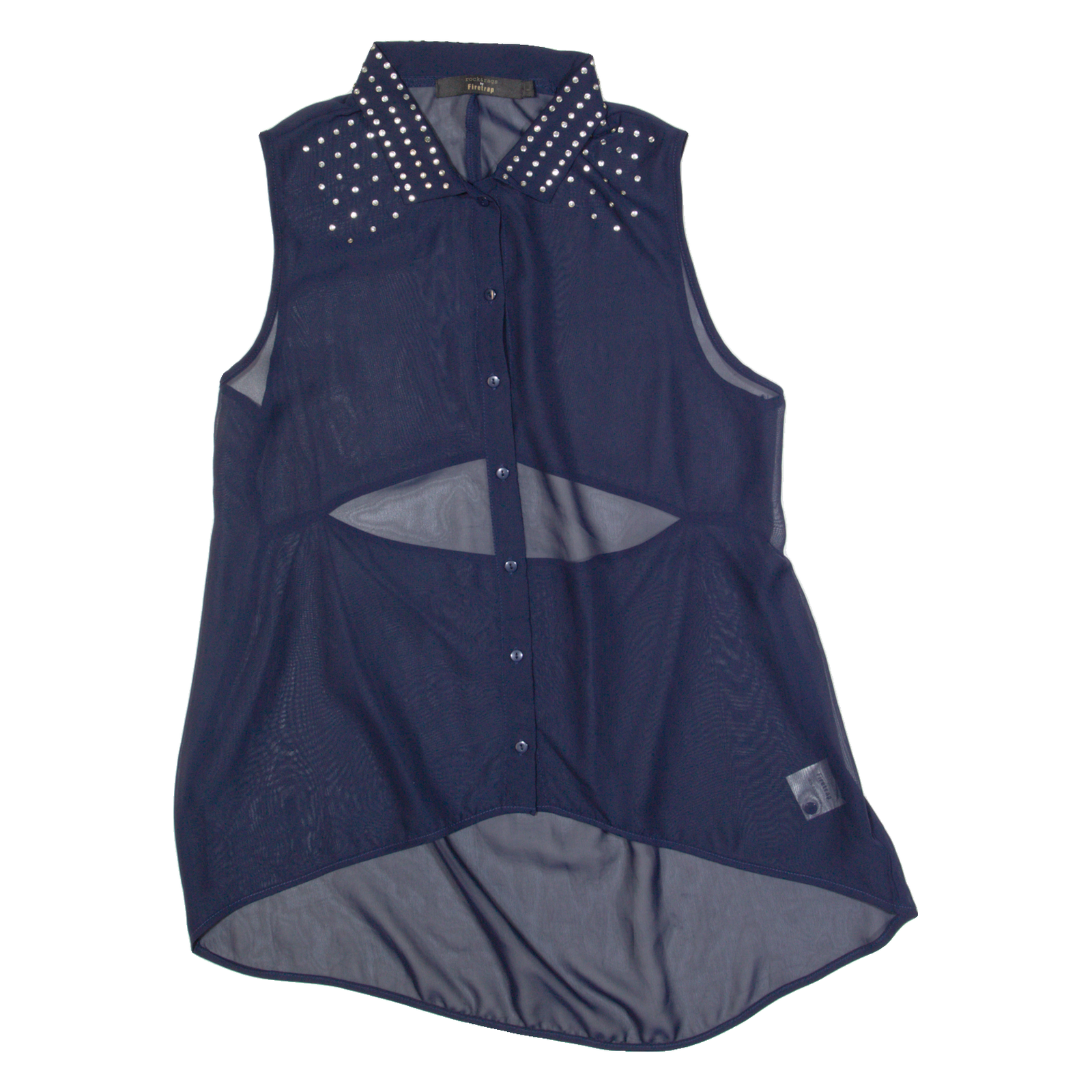FIRETRAP Sheer Womens Shirt Blue Collared Sleeveless L Refurbished - N/A refurbished available on Cerqular