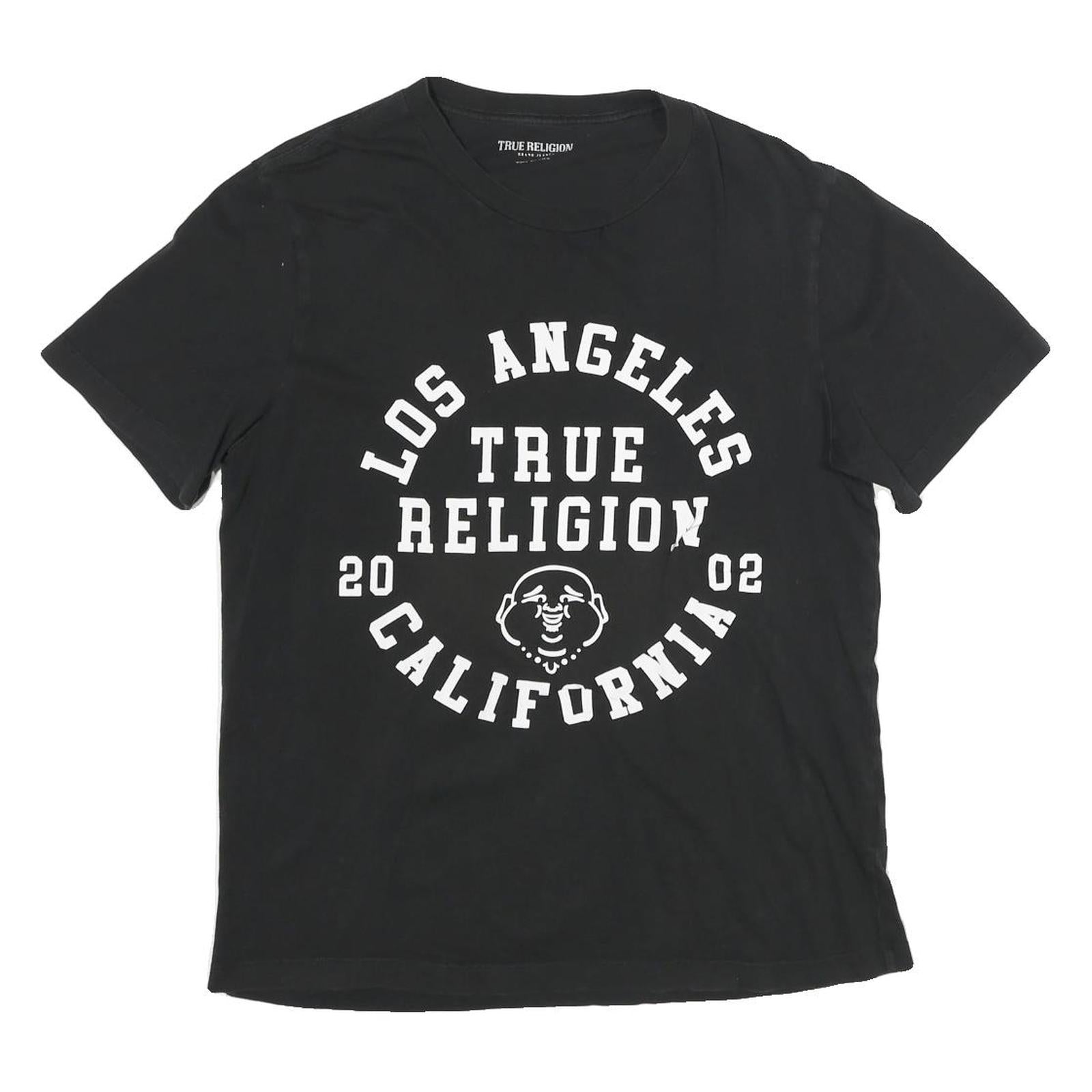 TRUE RELIGION Mens Black Graphic T-Shirt M Short Sleeve Crew Neck Cotton Blend Refurbished - N/A refurbished available on Cerqular