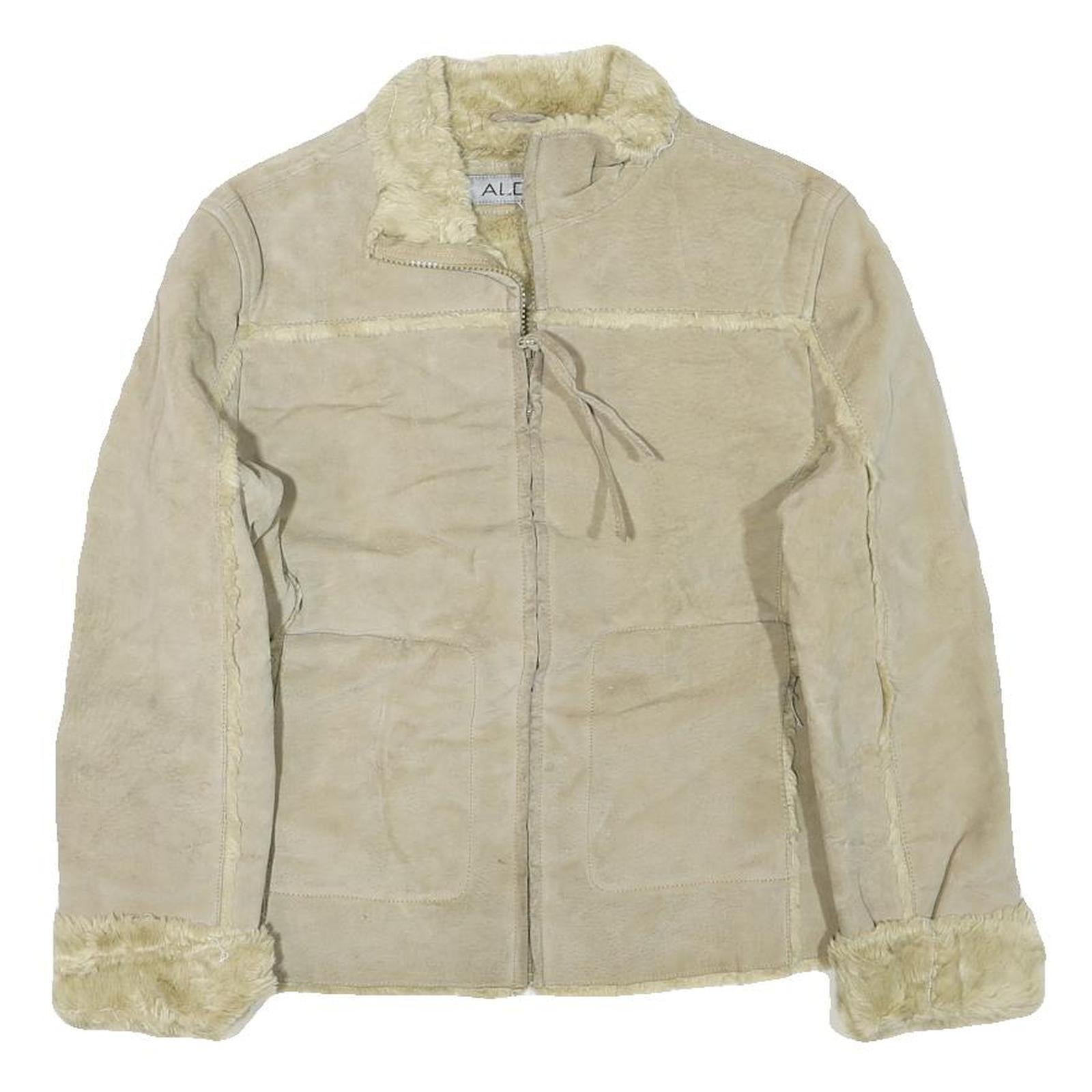 ALDO Womens Beige Leather Jacket M Shearling Zip Front Casual Refurbished - N/A refurbished available on Cerqular