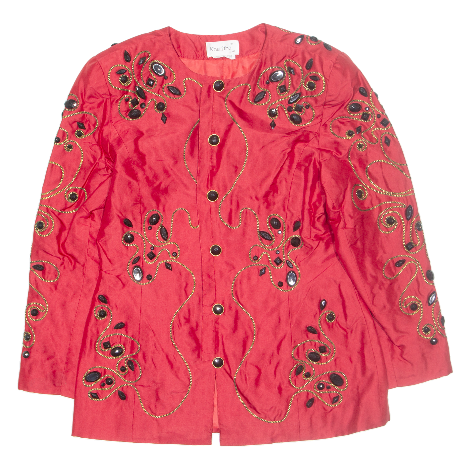 KANITHA Rhinestone Womens Jacket Red Silk Crazy Pattern M Refurbished - N/A refurbished available on Cerqular