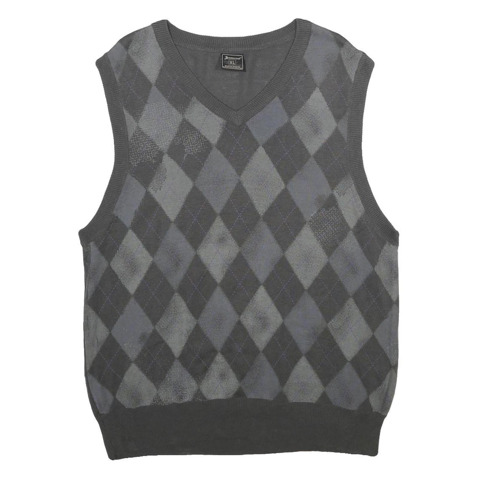 IRREVERENT Mens Grey & Charcoal Patterned Cotton Blend Jumper V-Neck XL Argyle Refurbished - N/A refurbished available on Cerqular