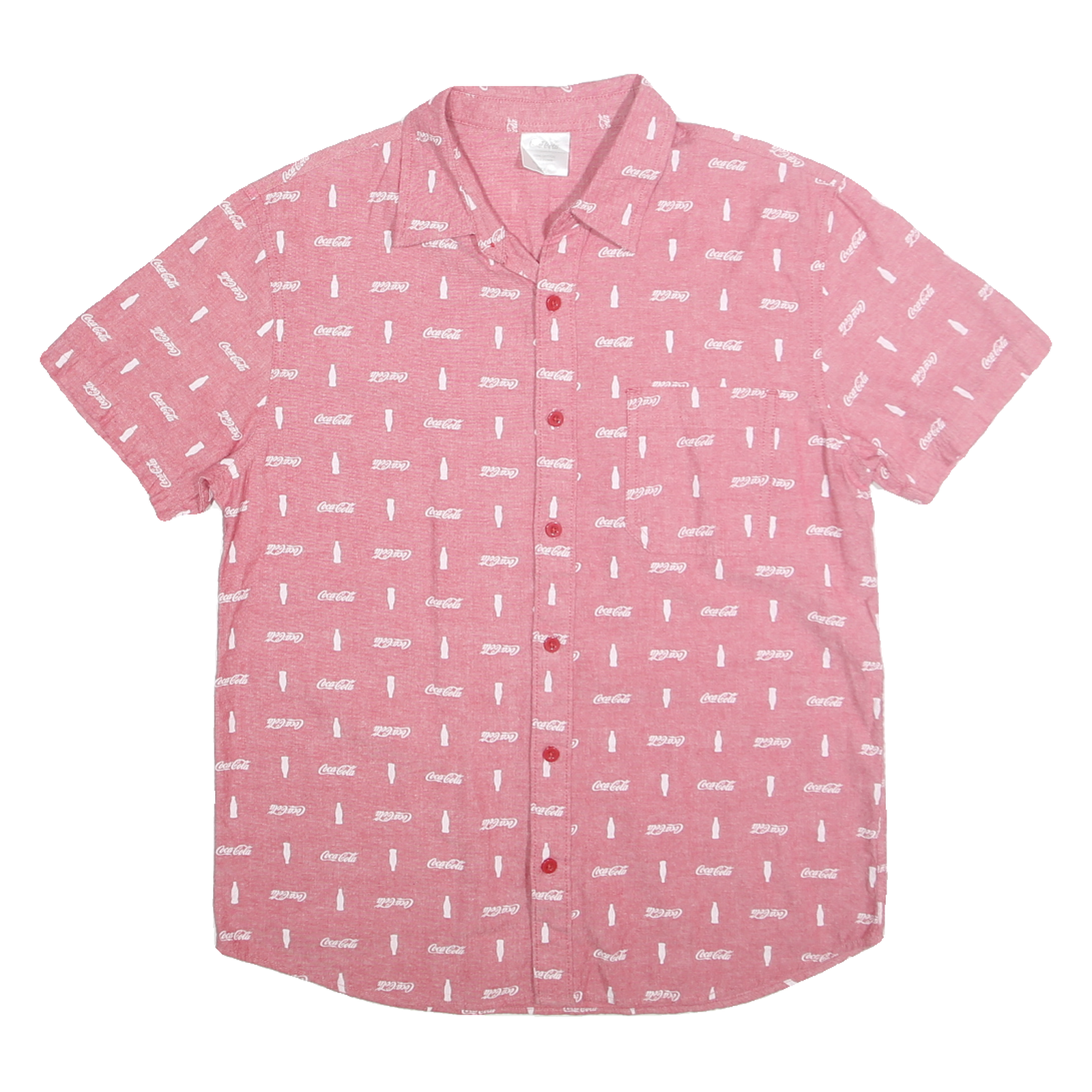 COCA COLA Mens Red & White Printed Cotton Shirt M Button Short Sleeve Casual Refurbished - N/A refurbished available on Cerqular