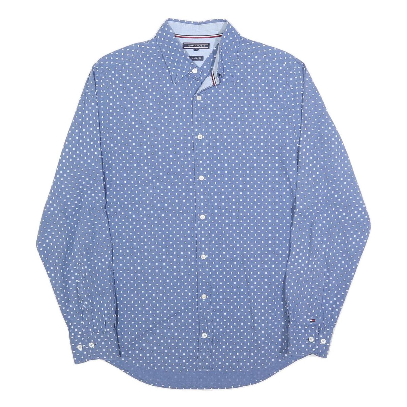 TOMMY HILFIGER Mens Blue & White Polka Dot Shirt M Cotton Blend Button Collar Refurbished - N/A refurbished available on Cerqular