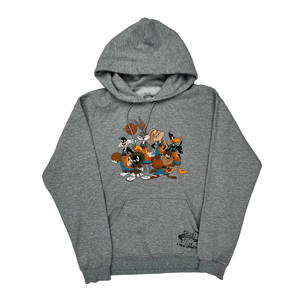 Space Jam Cartoon Hoodie - Medium Grey Cotton Refurbished - Thrifted (note: this is a term often used to describe second- refurbished available on Cerqular
