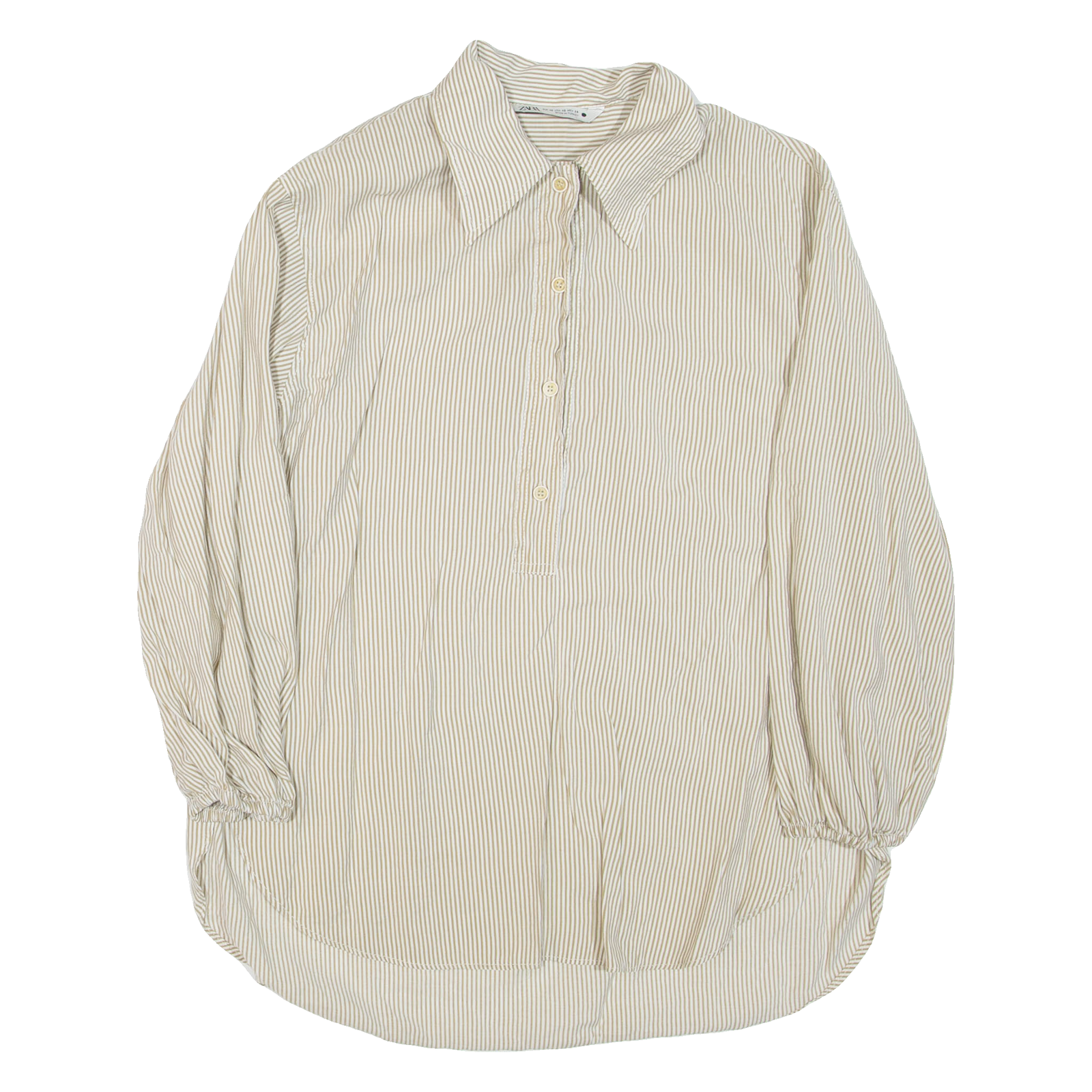 ZARA Womens Printed Top Brown Collared Long Sleeve Striped XS Refurbished - N/A refurbished available on Cerqular