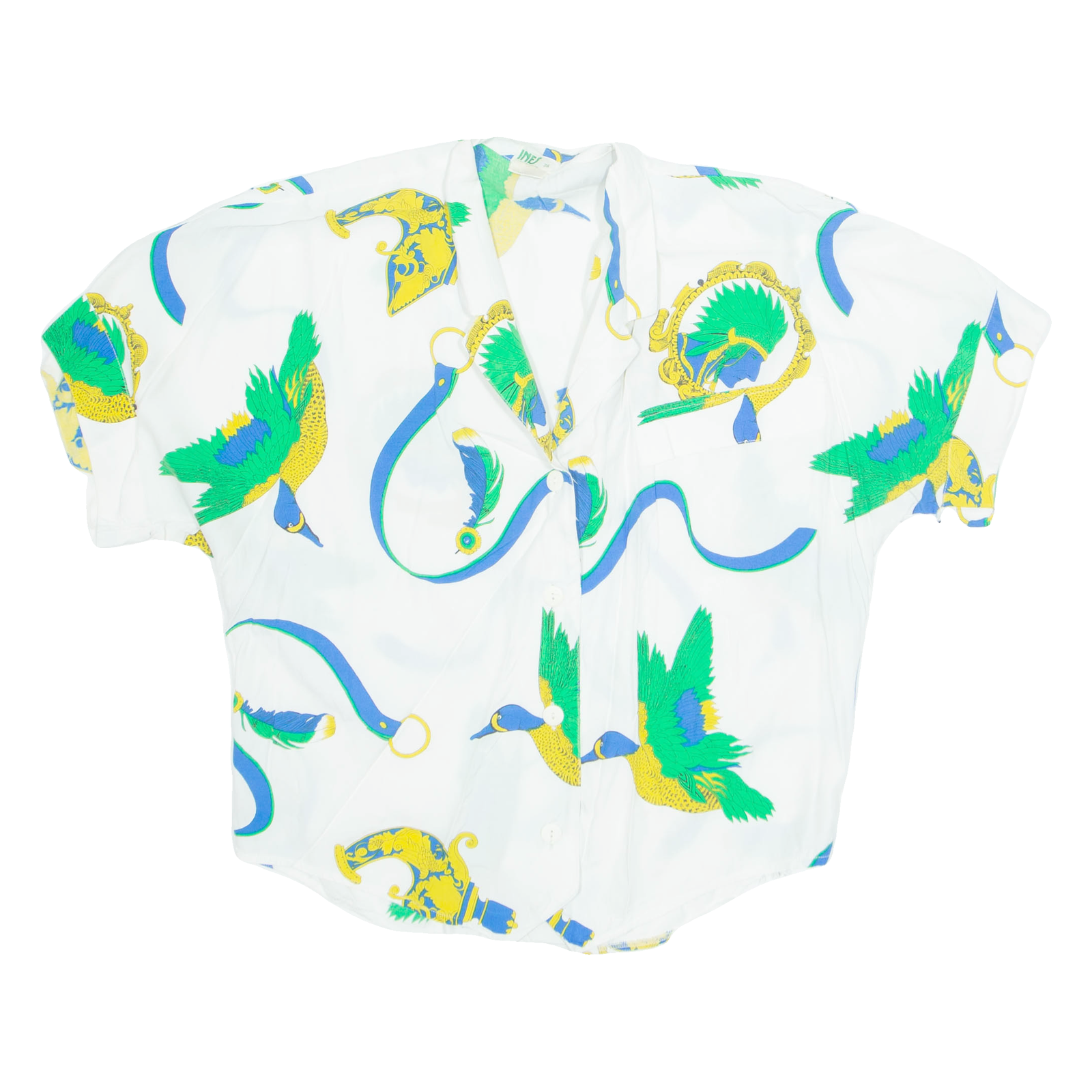 INES Womens Printed Shirt White Collared Crazy Pattern M Refurbished - N/A refurbished available on Cerqular