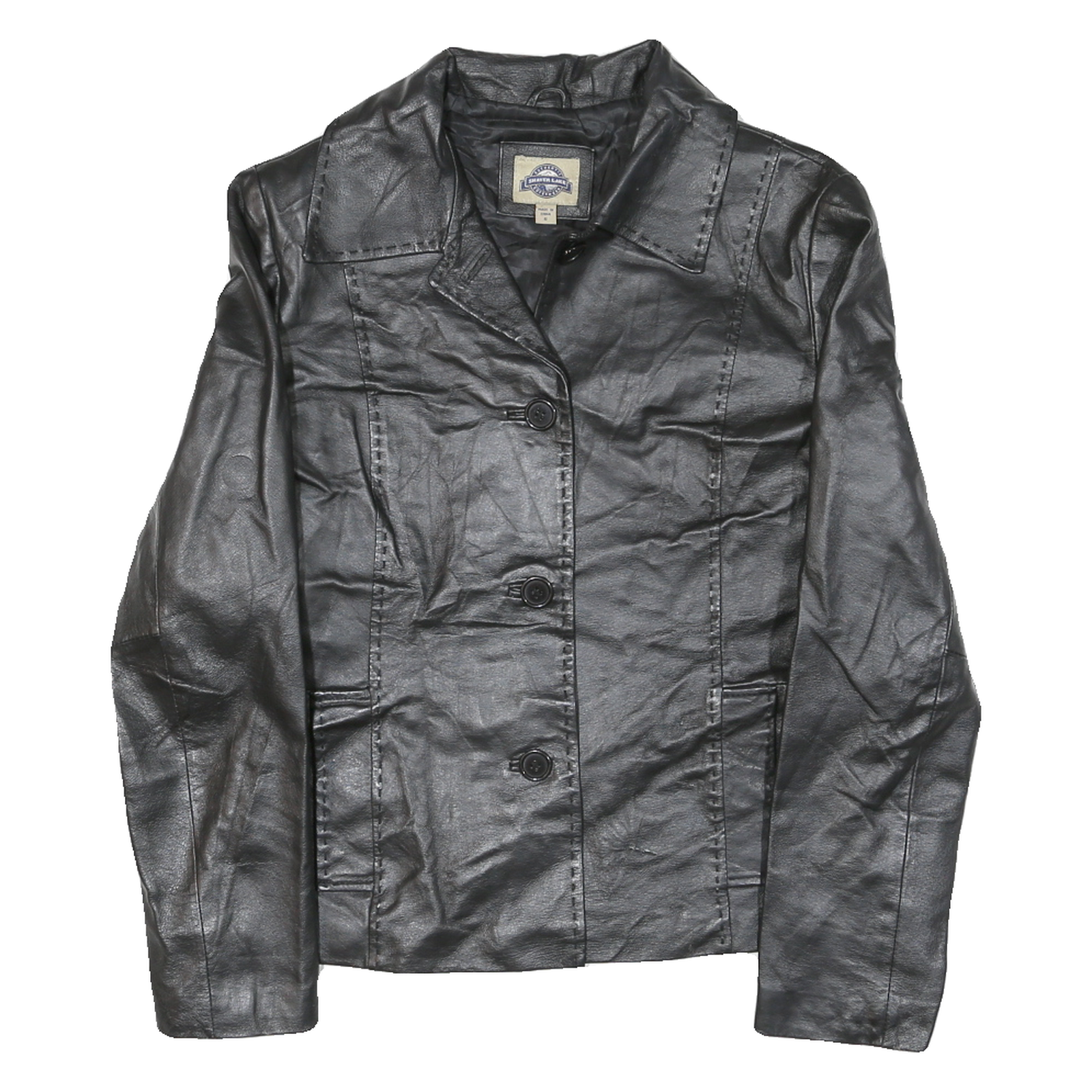 SHAVER LANE Womens Black Leather Button Jacket S Plain Stylish Outerwear Refurbished - N/A refurbished available on Cerqular