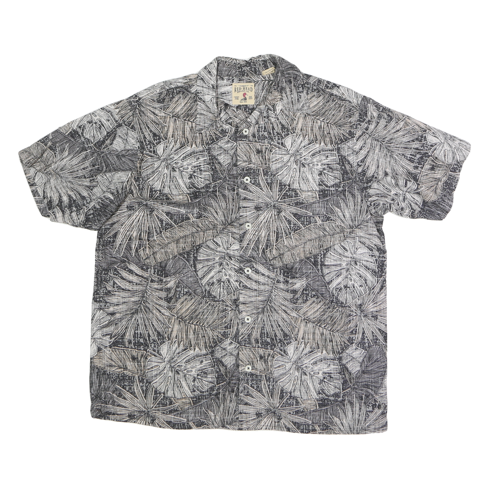 REDHEAD Mens Black & Grey Leaf Print Cotton Shirt L Summer Casual Refurbished - N/A refurbished available on Cerqular