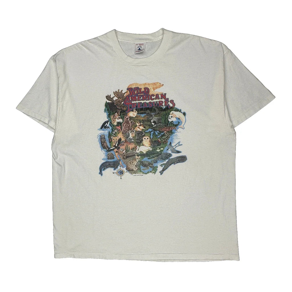 Delta Graphic T-Shirt - 2XL White Cotton Refurbished - Thrifted (note: this is a term often used to describe second- refurbished available on Cerqular