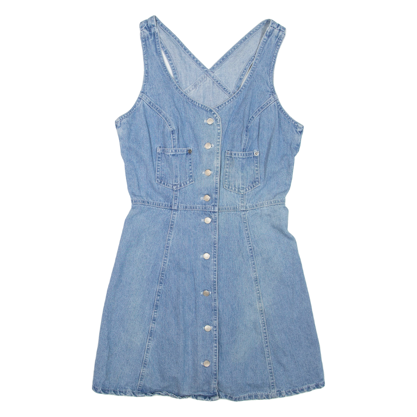 SPOILED ROTTEN Womens Mini Dress Blue Denim Sleeveless Short XS Refurbished - N/A refurbished available on Cerqular